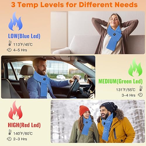 Miniatura 3 de Almohadilla térmica de cuello inalámbrica con cargador de energía de 5000 mAh, calentador de cuello para alivio del dolor y rigidez, envoltura