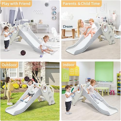 Miniatura 9 de Onasti Tobogán infantil para niños pequeños de 1 a 3 años de edad, tobogán de plástico para interiores y exteriores, juego independiente con aro de