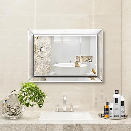 Miniatura 3 de Pregaspor Espejo en espejo de pared para baño, 16 x 24 pulgadas, rectangular, sin marco, espejos de tocador de baño para pared, espejos de borde