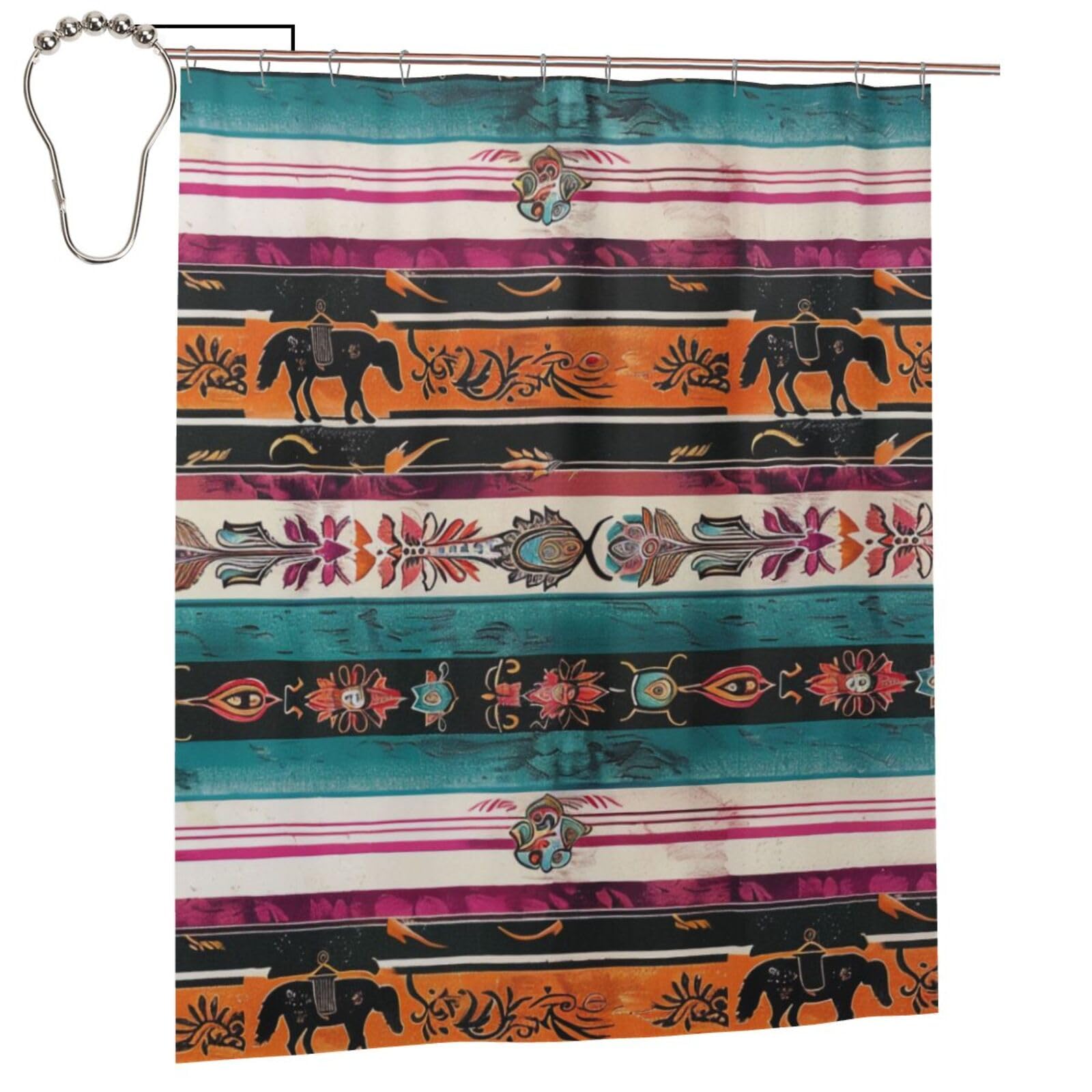 BWWHCCTI Horses Print Printed Shower Curtain With 12 Iron Hooks Opaque Quick Drying Waterproof Shower Curtains Sets For Bathroom 152x183 Cm