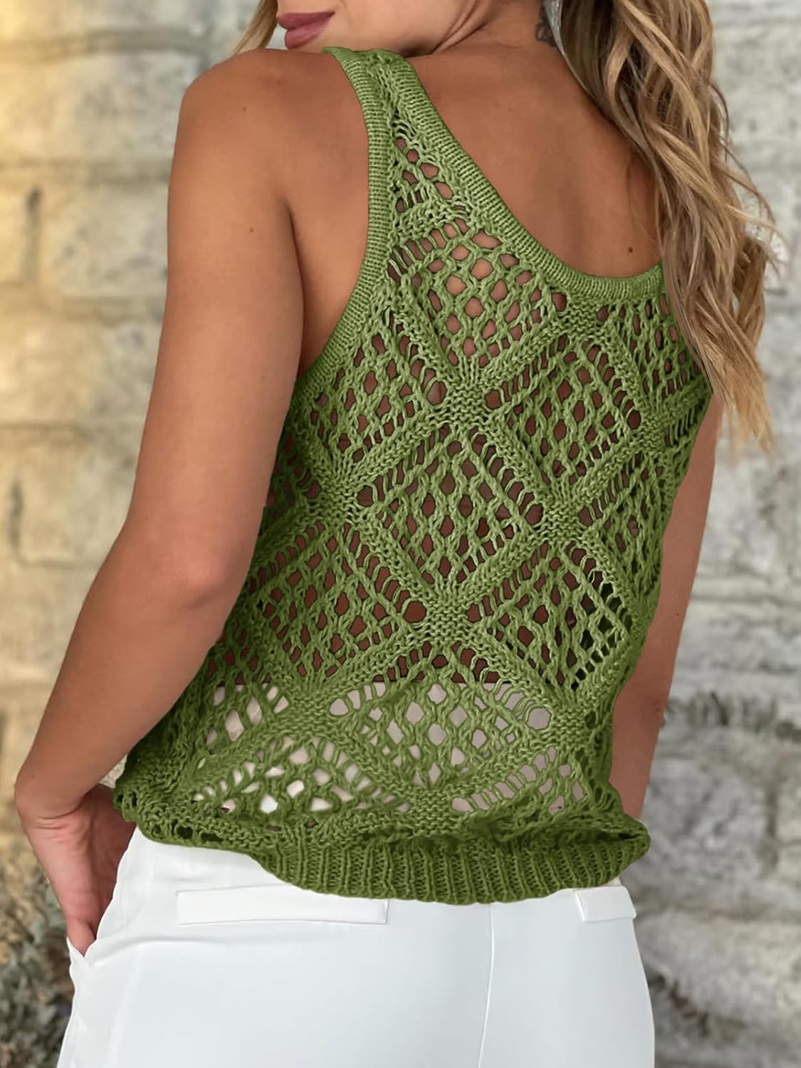 Imily Bela Womens Summer Crochet Tank Tops Knit Sleeveless Scoop Neck Sweater Vest Boho Hollow Out Cover Ups - Image 5
