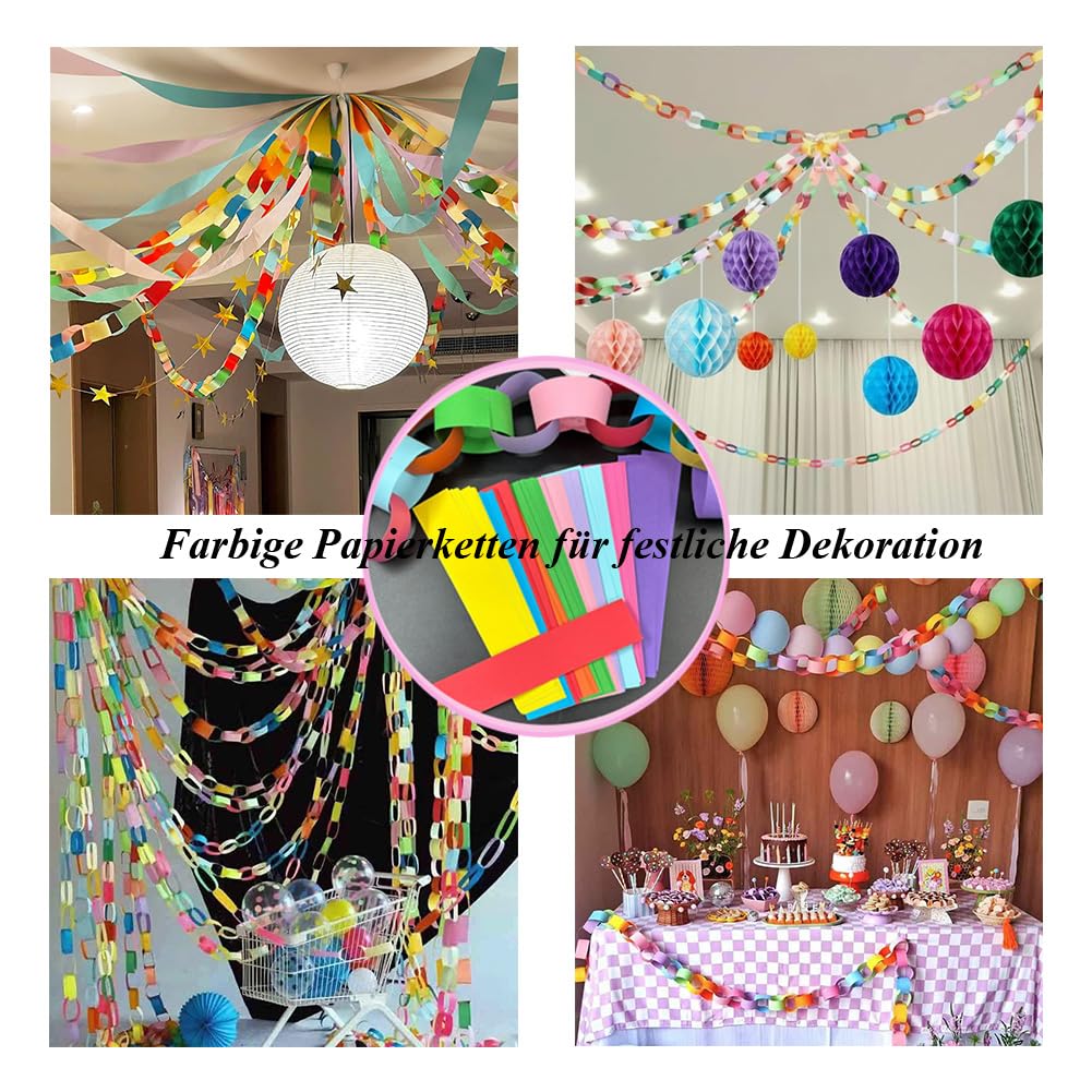 Papierkette 200 Stück Papiergirlande Bunte Papierstreifen Bastelstreifen,Kettenstreifen Streifen Regenbogen Bastelzubehör,Girlande Papier für Klassenzimmer Zuhause Partydekorationsartikel