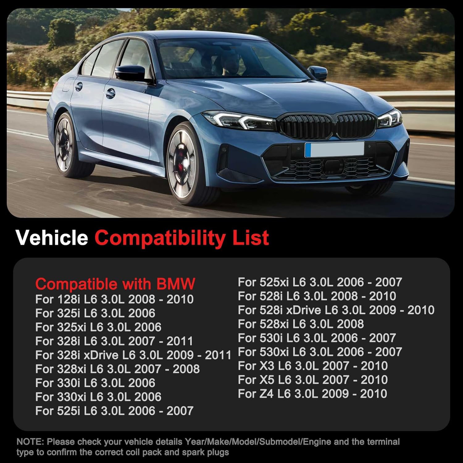 UF592 Ignition Coil Pack Iridium Spark Plugs Set of 6 Fits for BMW 128i 2008 2009 2010, 328i 2007-2011, 330i 528i 530i X3 X5 Z4 3.0L 2006-2011, Replaces# UF592 1208