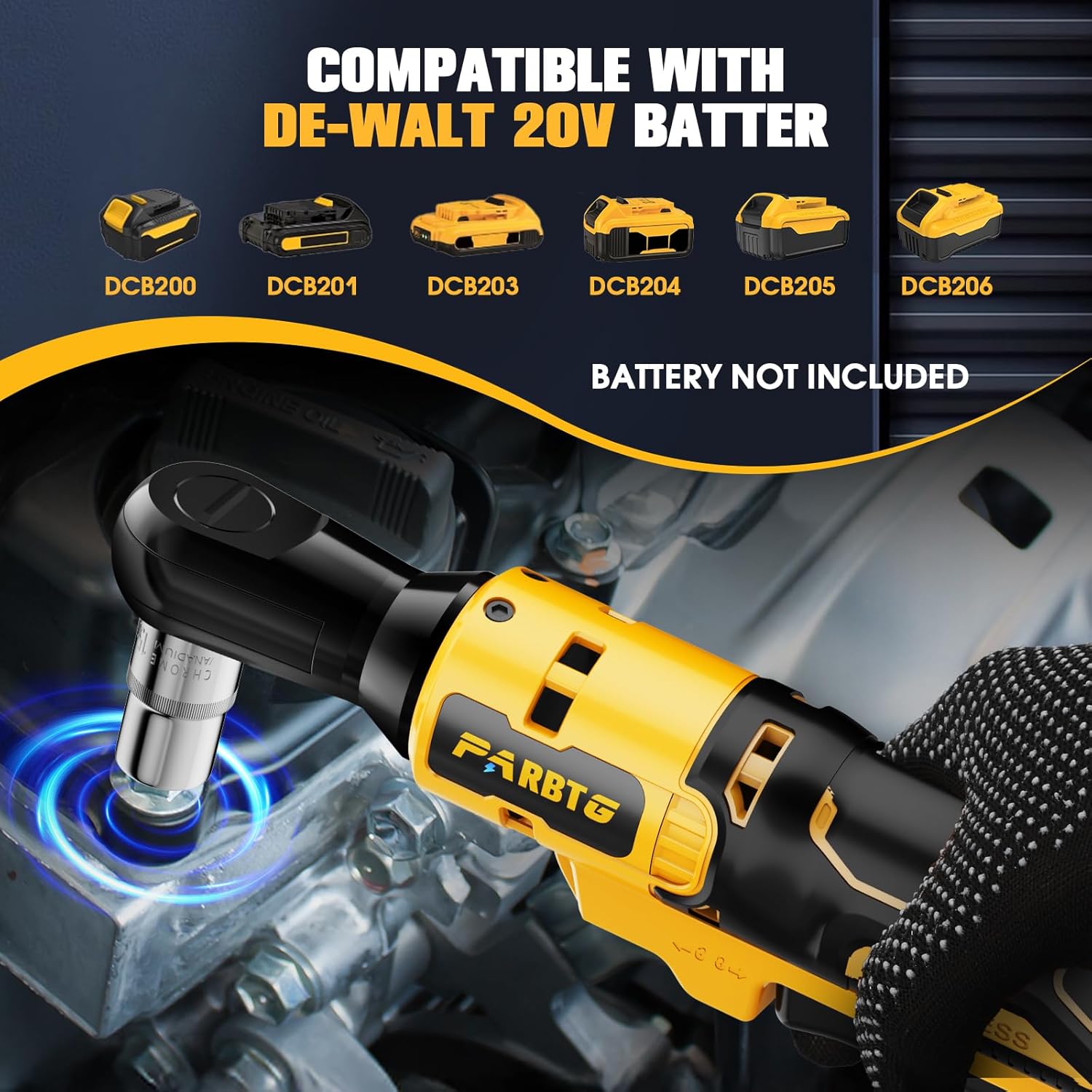 1/2 Inch Cordless Ratchet Wrench Compatible with DeWalt 20V Max Battery, 74Ft-Lbs (100N.m) High Torque, Brushless Motor, 0-400RPM Variable Speed, 7 Sockets, 1/2" to 3/8" Adapter, 3" Extension Bar
