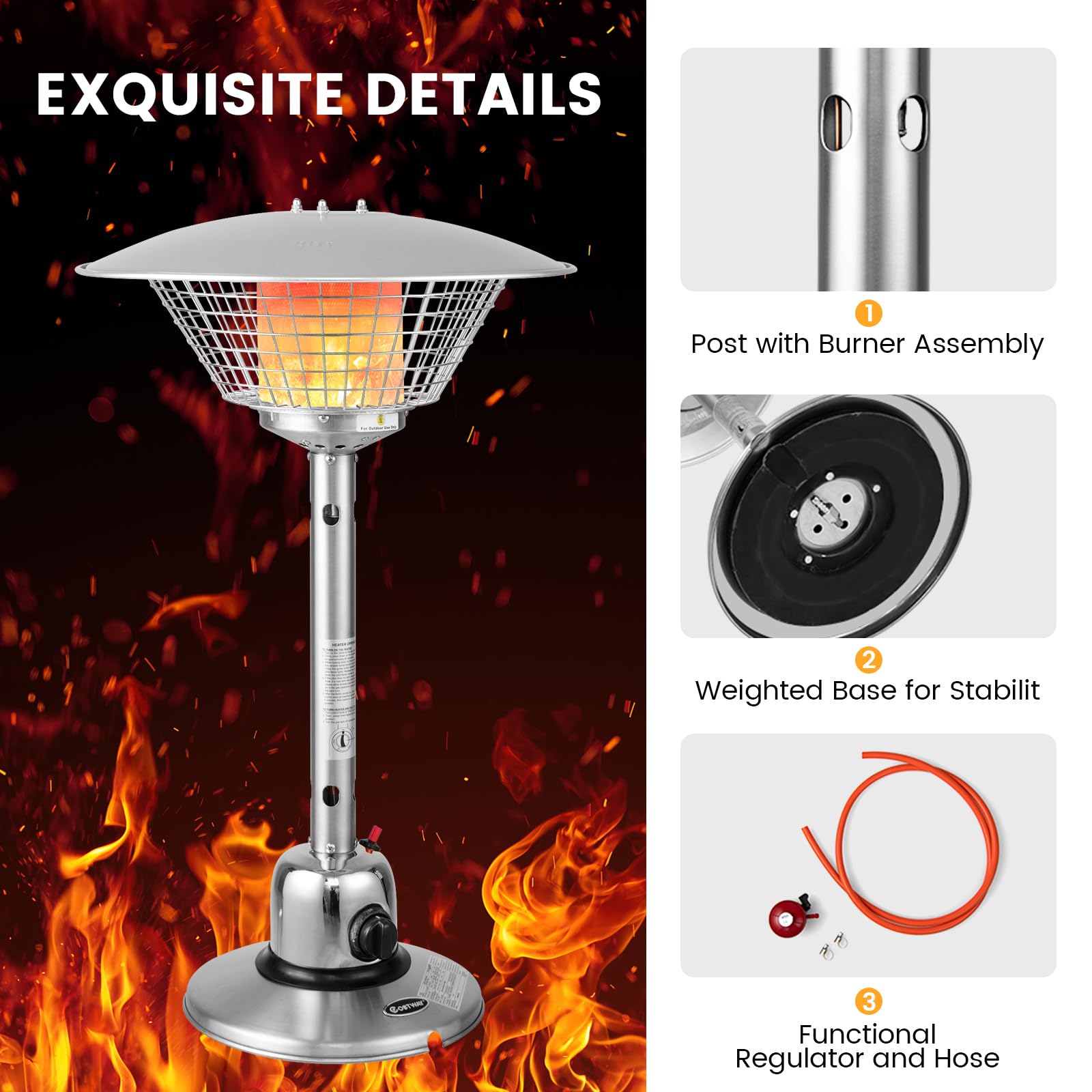 FANTASK Stufa elettrica per terrazze, con potenza di riscaldamento da 4000 W e base pesata per piano del tavolo, riscaldatore portatile con protezione contro il ribaltamento e il surriscaldamento per