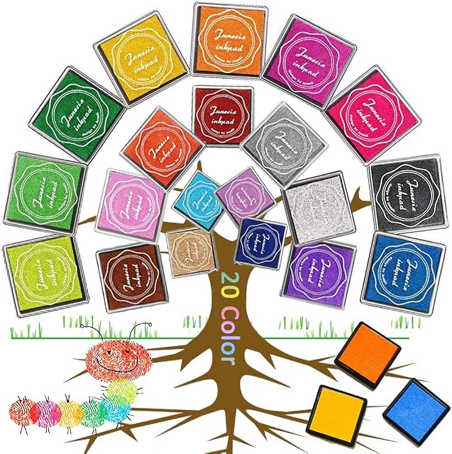 20 Pack Ink Pad, XCOZU Rainbow Stamp Pad Mini Craft Ink Pads for Stamping Children, Coloured Fingerprint Ink Pad Non Toxic Ink Pad Set for Card Making, Rubber Stamps, Paper, Fabric (20 Colors)