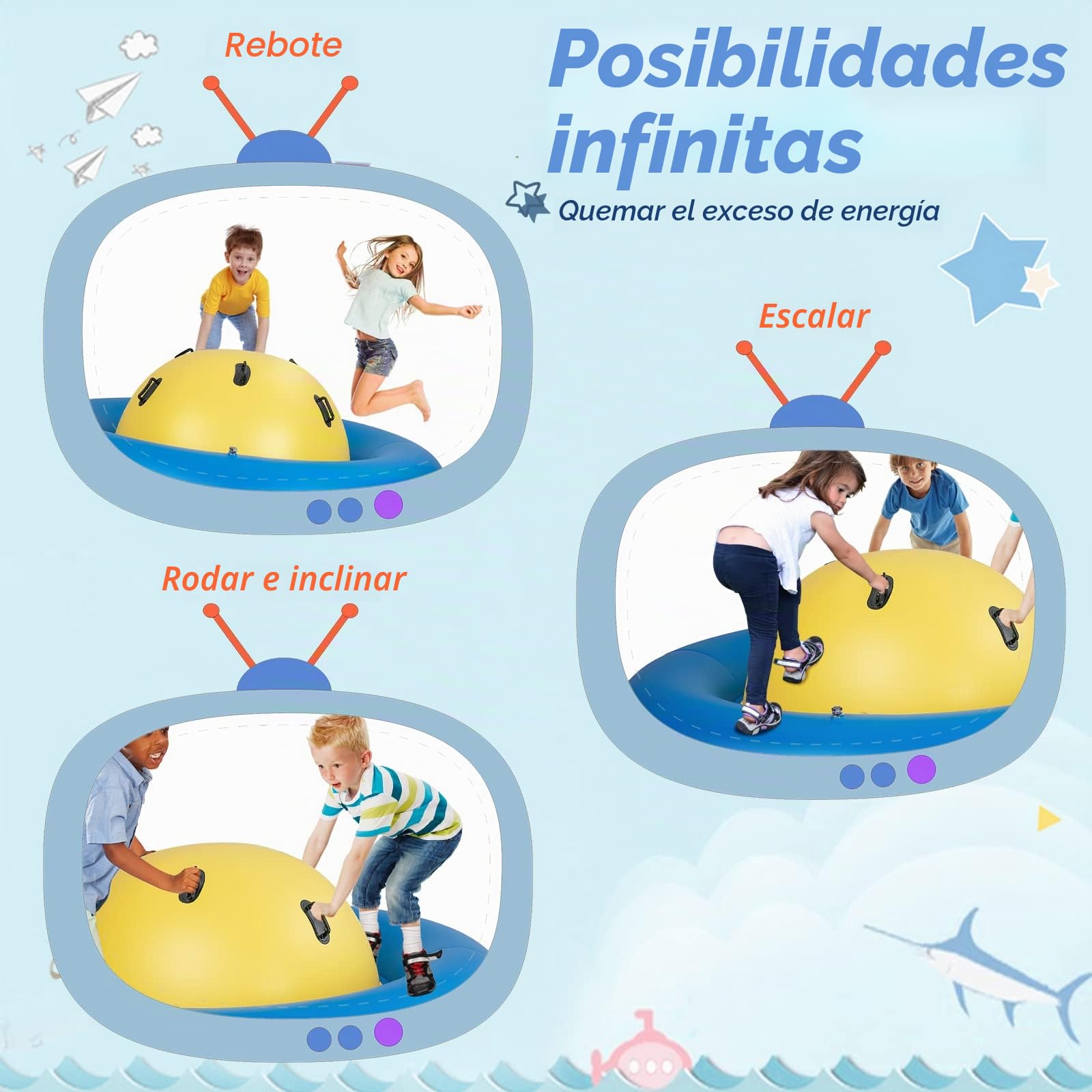 GOPLUS - Bala inflable inflable para niños (giratoria, para jardín, hasta 3 niños, capacidad 113 kg, juego al aire libre, divertido, para niños de 5 años+ bomba no incluida (azul)