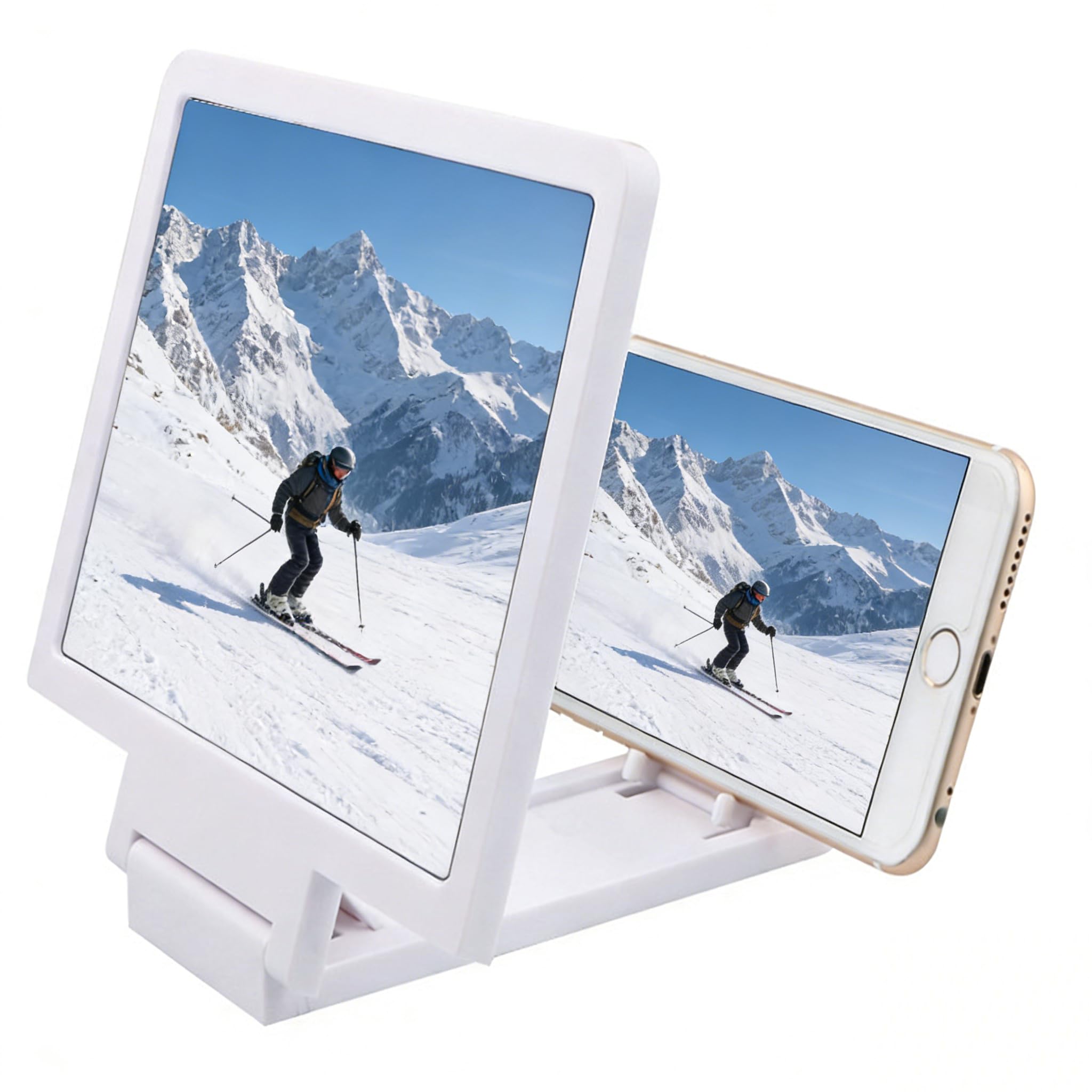 Amplificateur écran téléphone portable loupe 3D support blanc universel