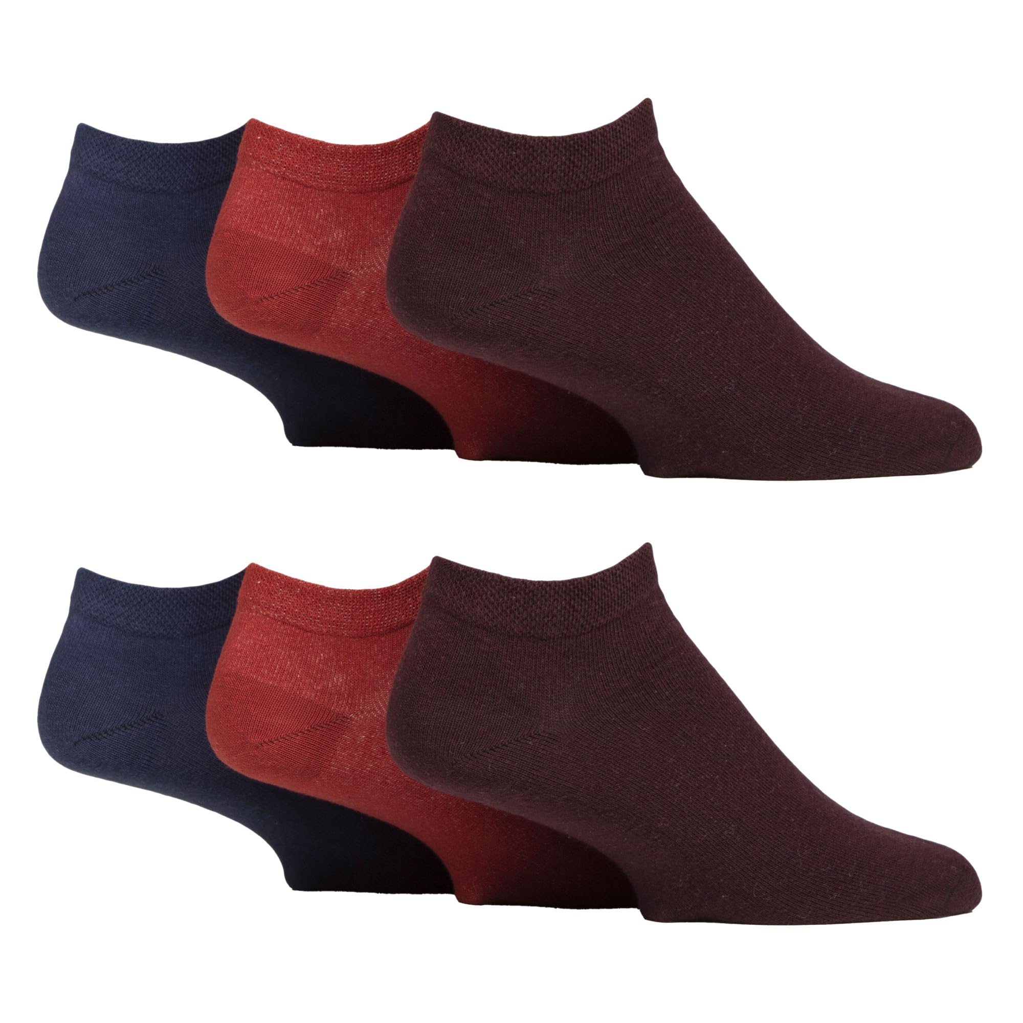 Sock Shop Gentle Grip Men's Orange / Blue / Burgundy - 6 Pairs Diabetic Trainer Socks For | Extra Wide Non-Elastic Soft Cotton Ankle Socks For Swollen Feet & Circulation (6-11, Orange/Blue/Burgundy)