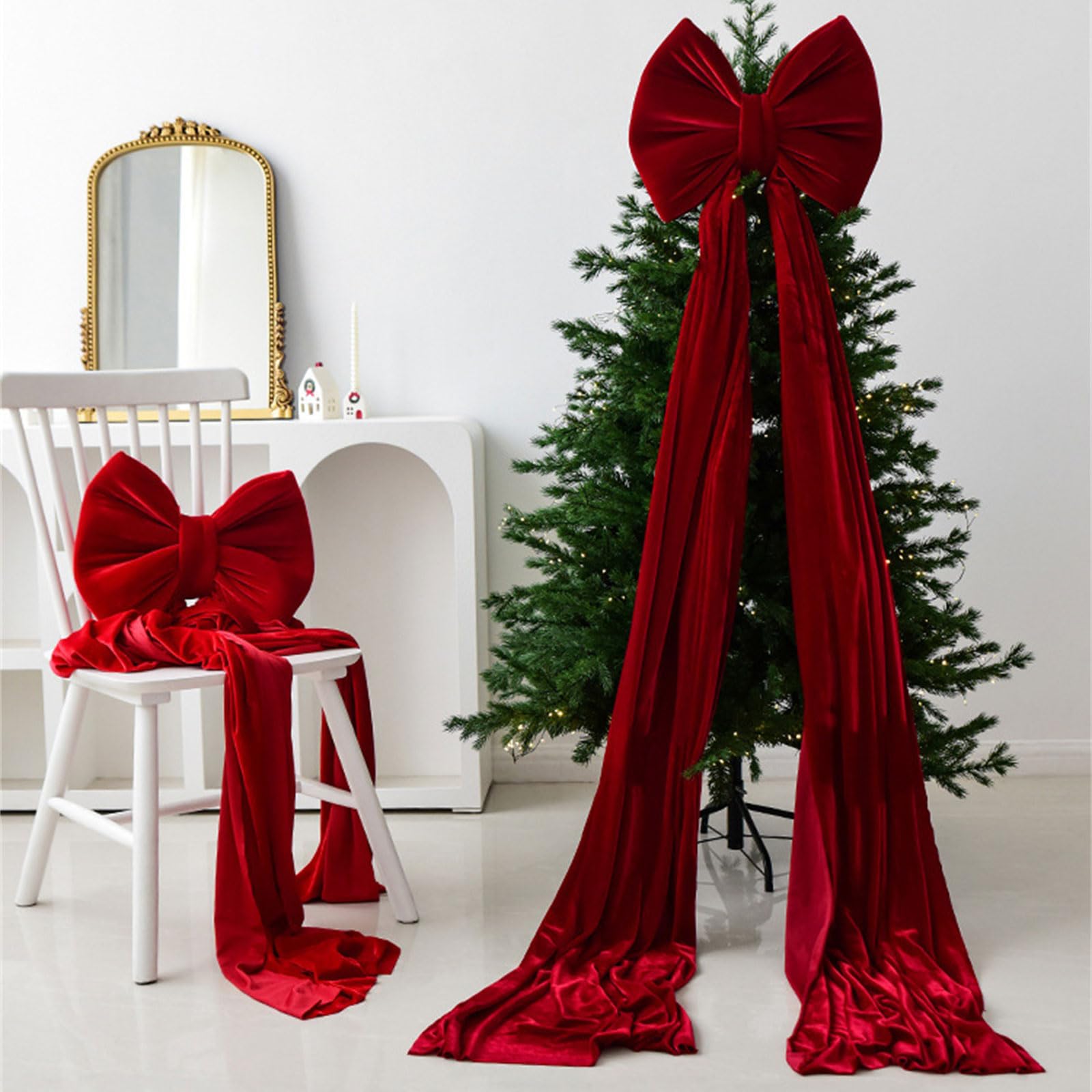 2. Nœuds géants festifs pour sapin de Noël - Décoration d'intérieur ou d'extérieur - Décoration de fête à la maison - Nœud géant
