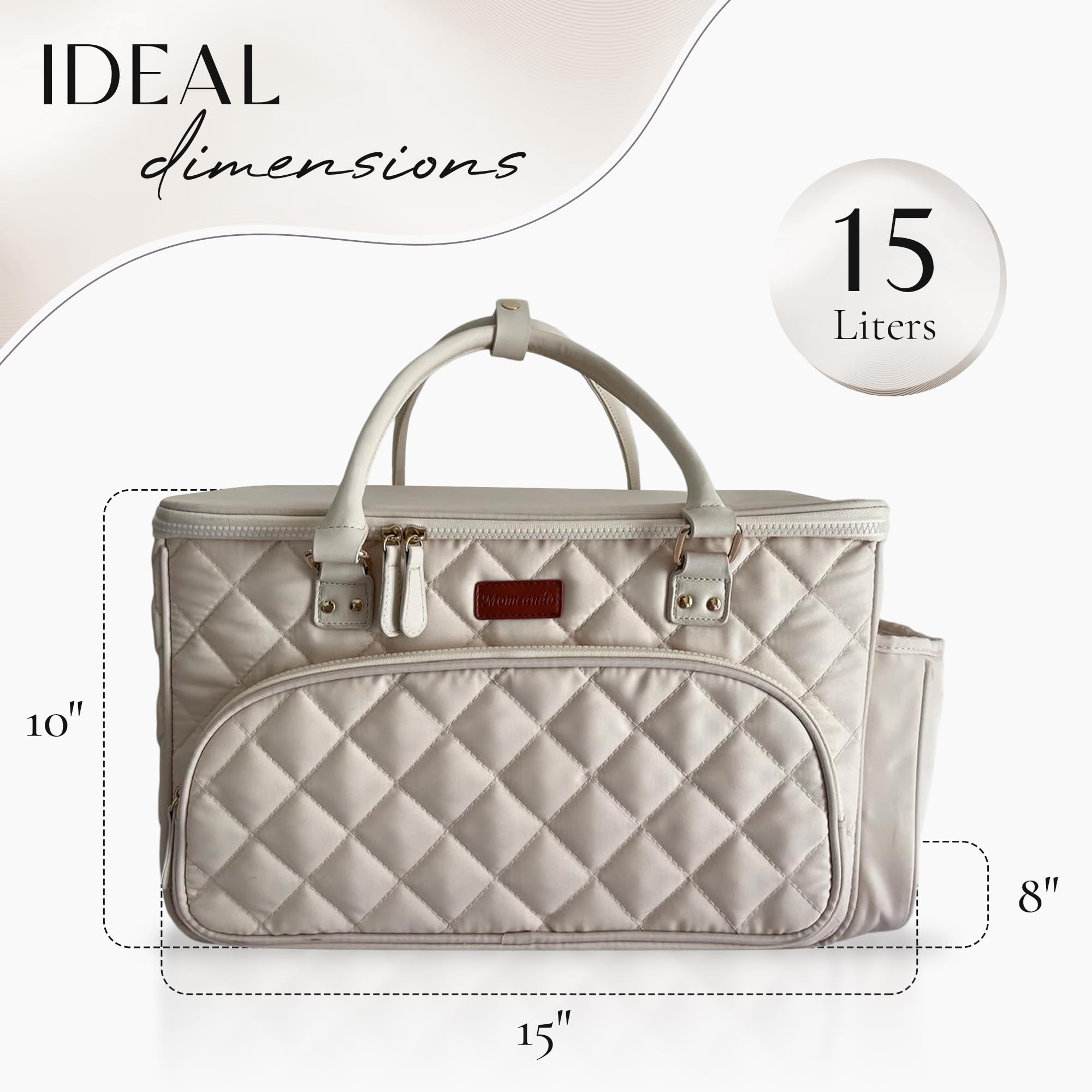 MOMCANDO Diaper Bag Tote with Dividers, Zipper, Top Cover and Strap, Larger Size with insulated storage bag - Beige