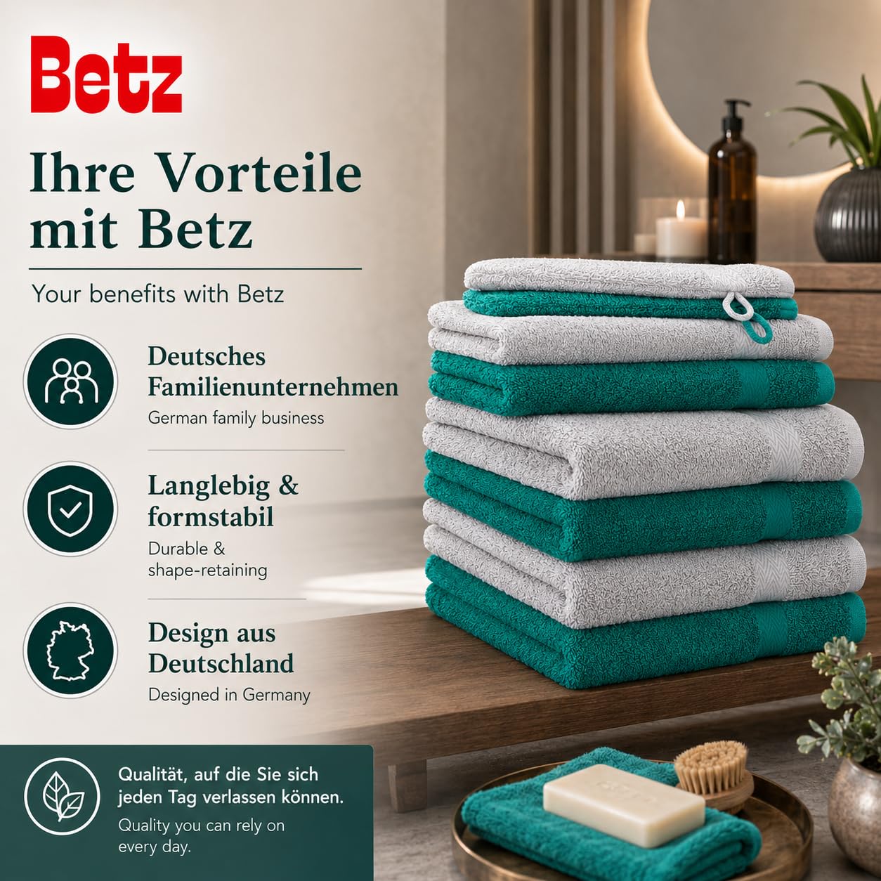 Betz 10-częściowy zestaw ręczników premium 100% bawełna 2 ręczniki kąpielowe 4 ręczniki do rąk 2 ręczniki dla gości 2 rękawice do mycia kolor szmaragd zielony i srebrny szary