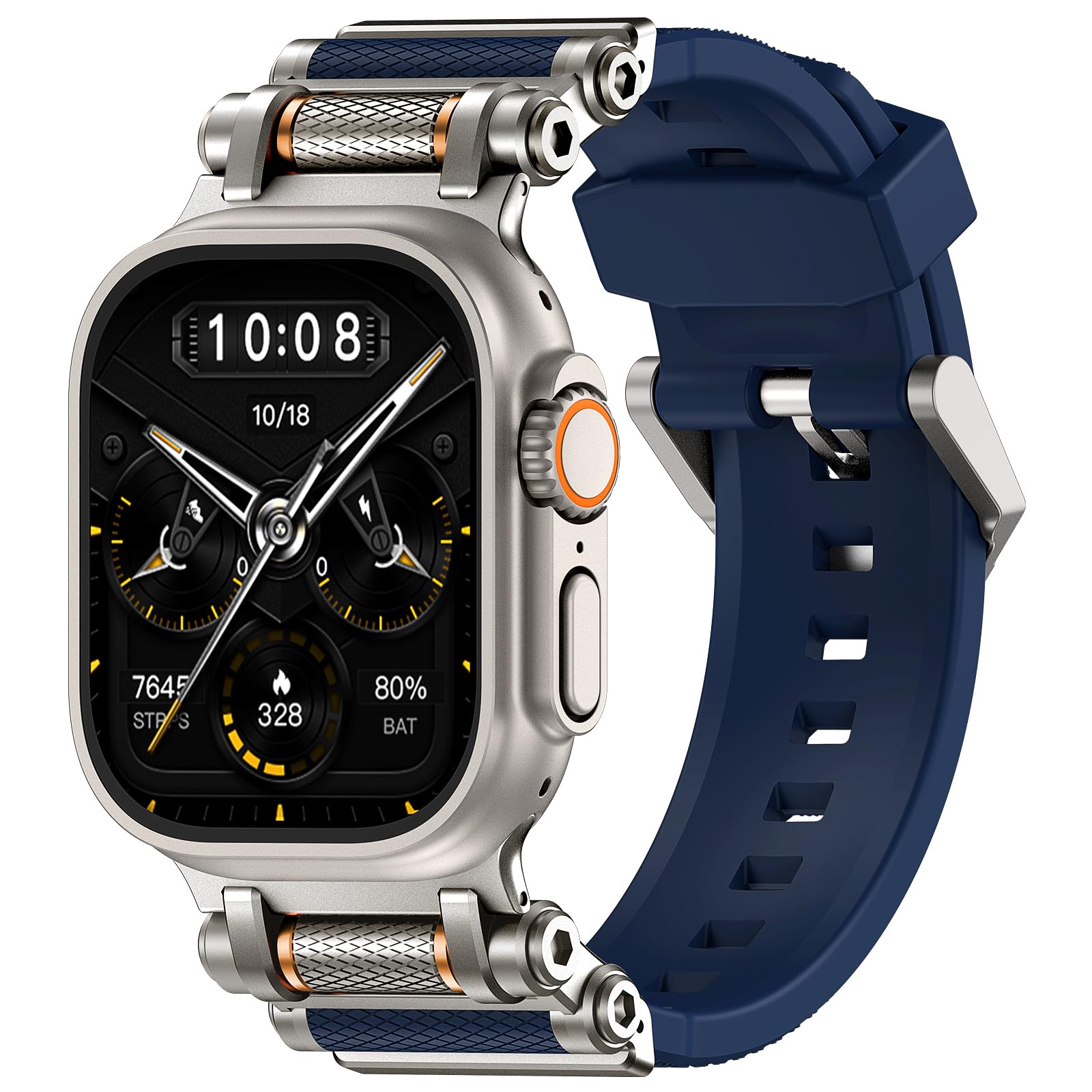 TAURI Designed for Apple Watch Band for Apple Watch Ultra 2/ Ultra 49mm [Liquid Silicone + Stainless Steel Metal Connector Band] for Series 10/9/8/7/6/SE/5/4 46mm/45mm/44mm Men, Navy Blue
