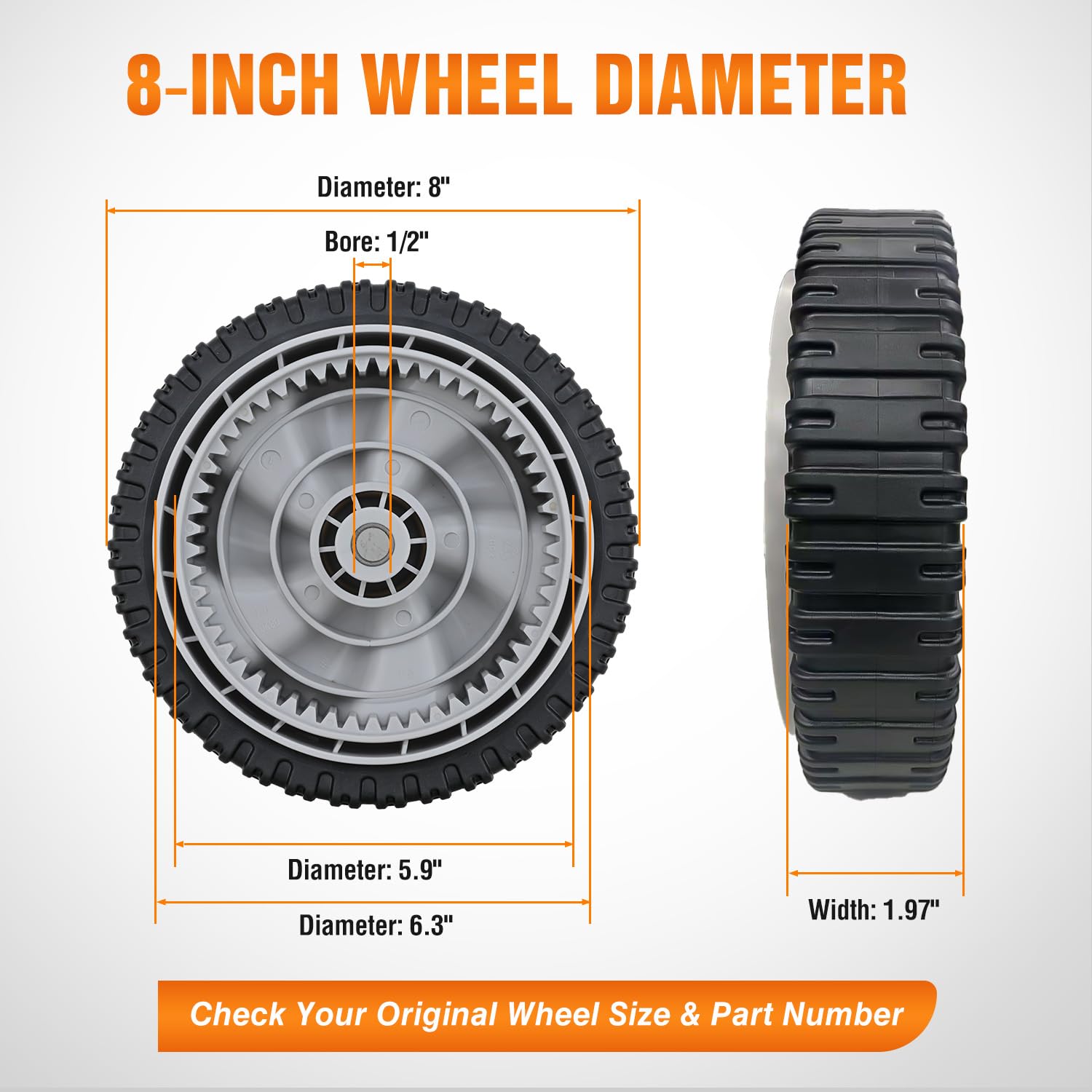 Yesker Rueda de repuesto para cortacésped de 8 pulgadas, montaje de ruedas delanteras 634-0190A y 734-04581 para MTD, compatible con cortacésped Craftsman, Yard Man, Huskee Walk-Behind, paquete de 2