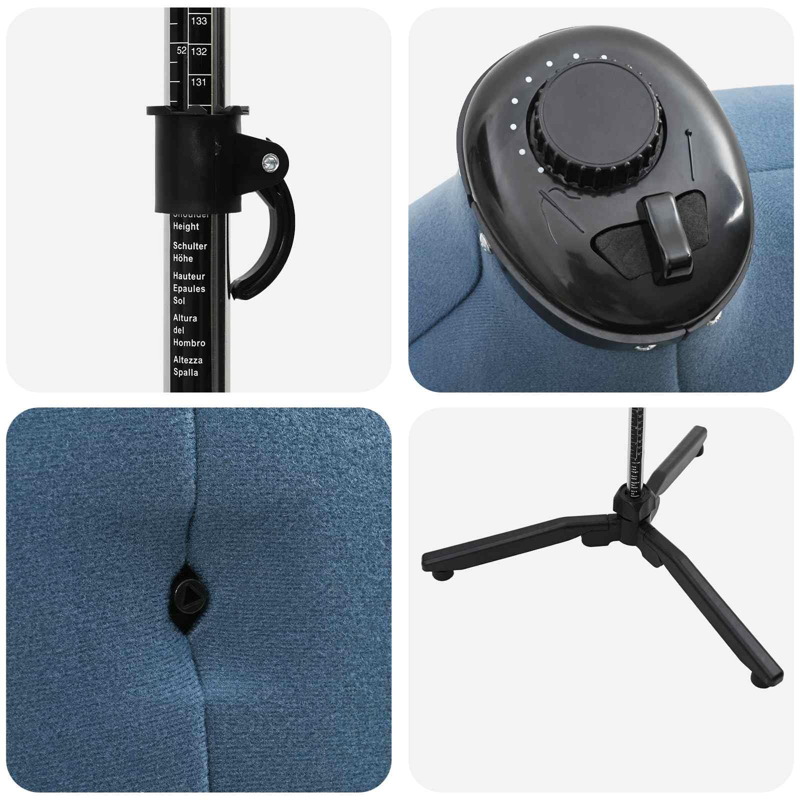 Regulowany manekin krawiecki dla mężczyzn, niebieski, 99-112 cm, z obrotowym statywem, obicie materiałowe, ergonomiczne wzornictwo, idealny do projektowania mody, krawiectwa na miarę