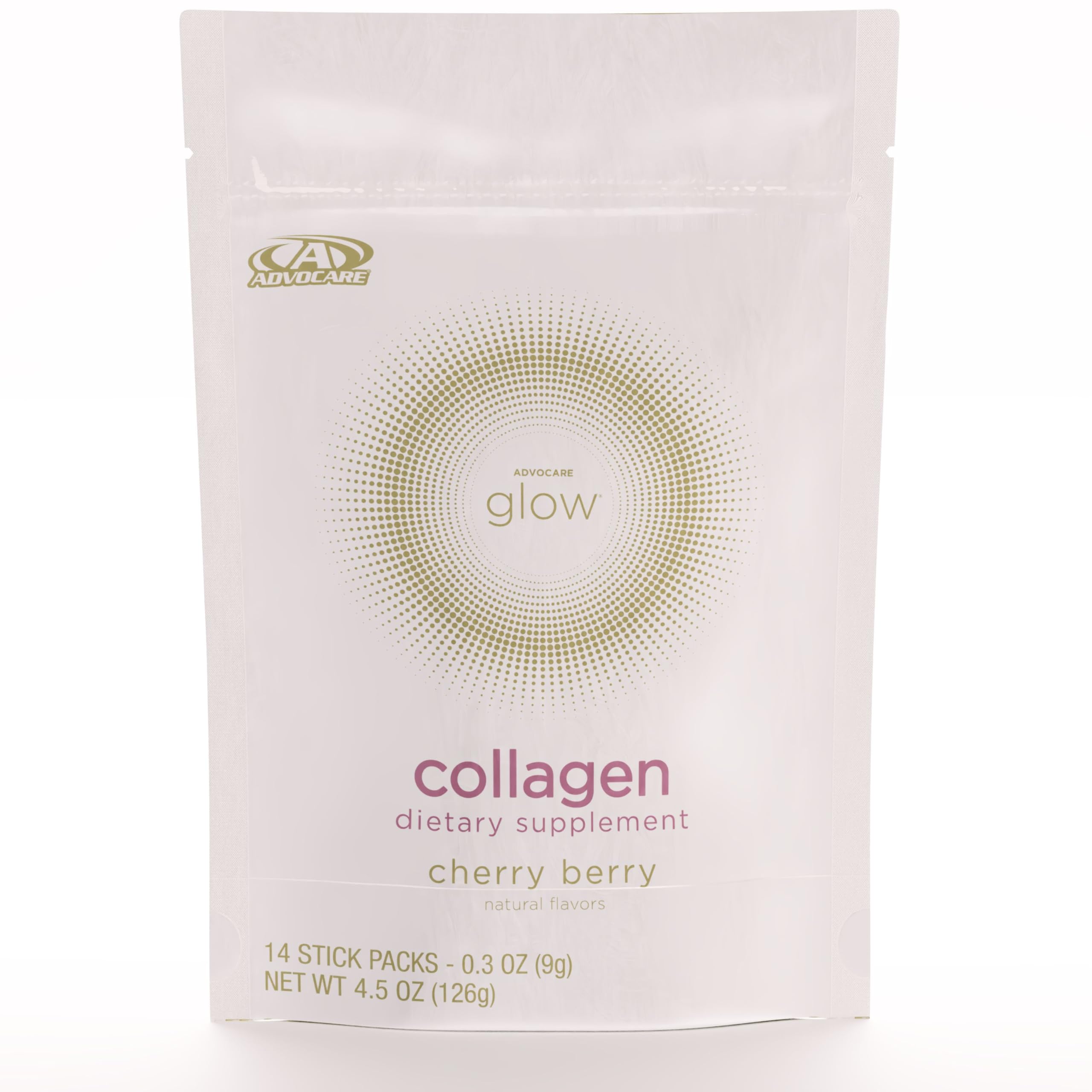 AdvoCare Glow Collagen Dietary Supplement - Marine Collagen Supplement for Nail, Skin & Hair Care - Includes Vitamins C, D & E - 14 Stick Packs