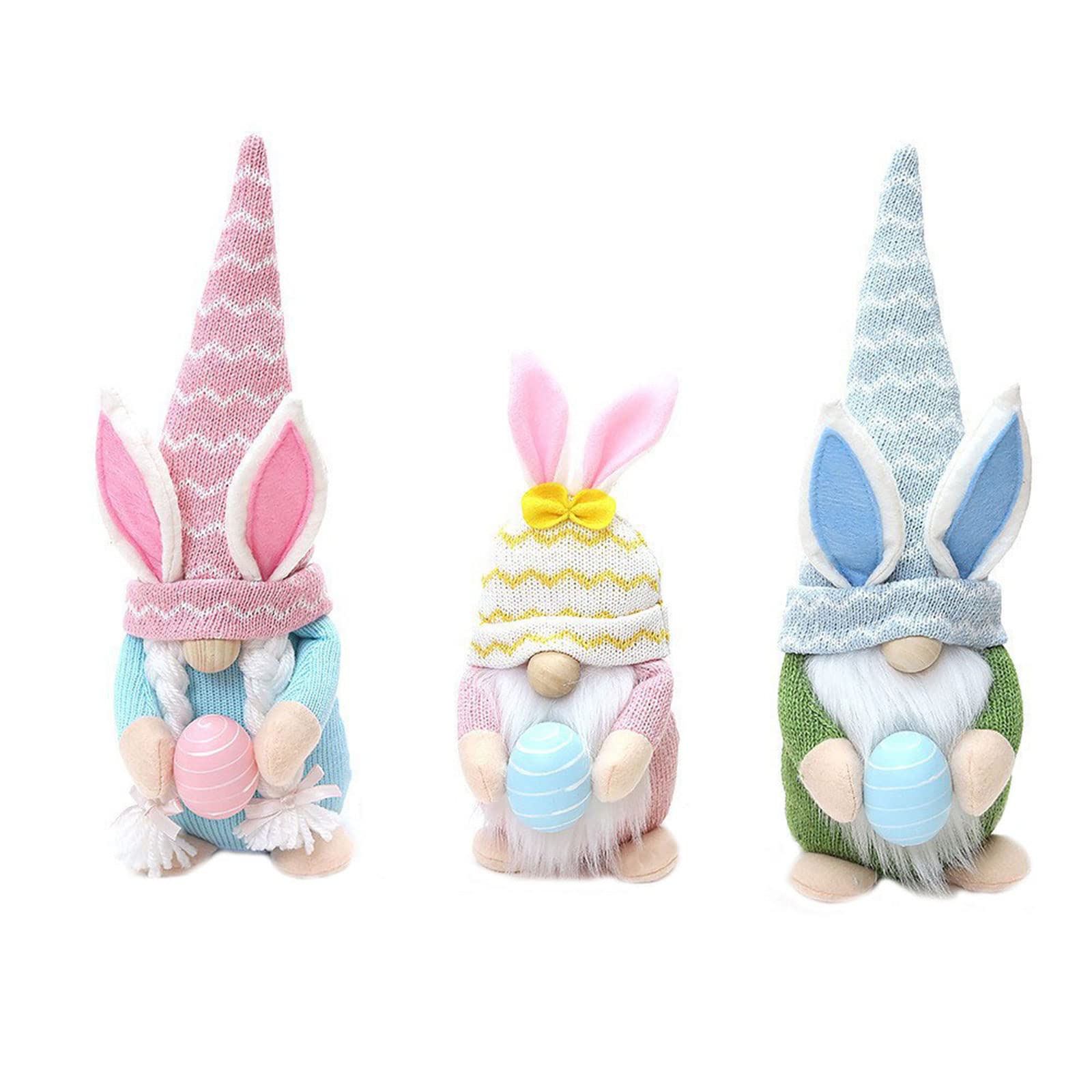 Kalttoy 3Pcs Easter Holding Egg Stuffed Dolls Ornament for Easter Festival Party Tabletop Decoration Props Decorations