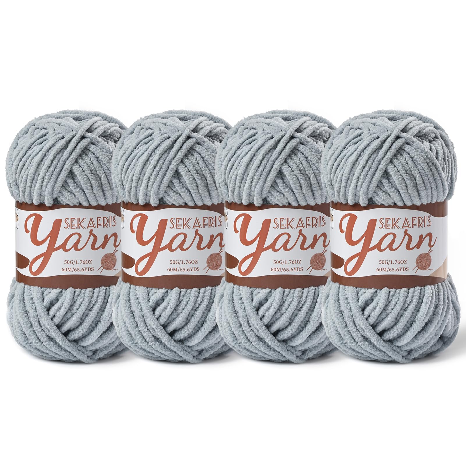 Chenille Yarn for Crocheting Crochet Grayish Yarn 4 Pack