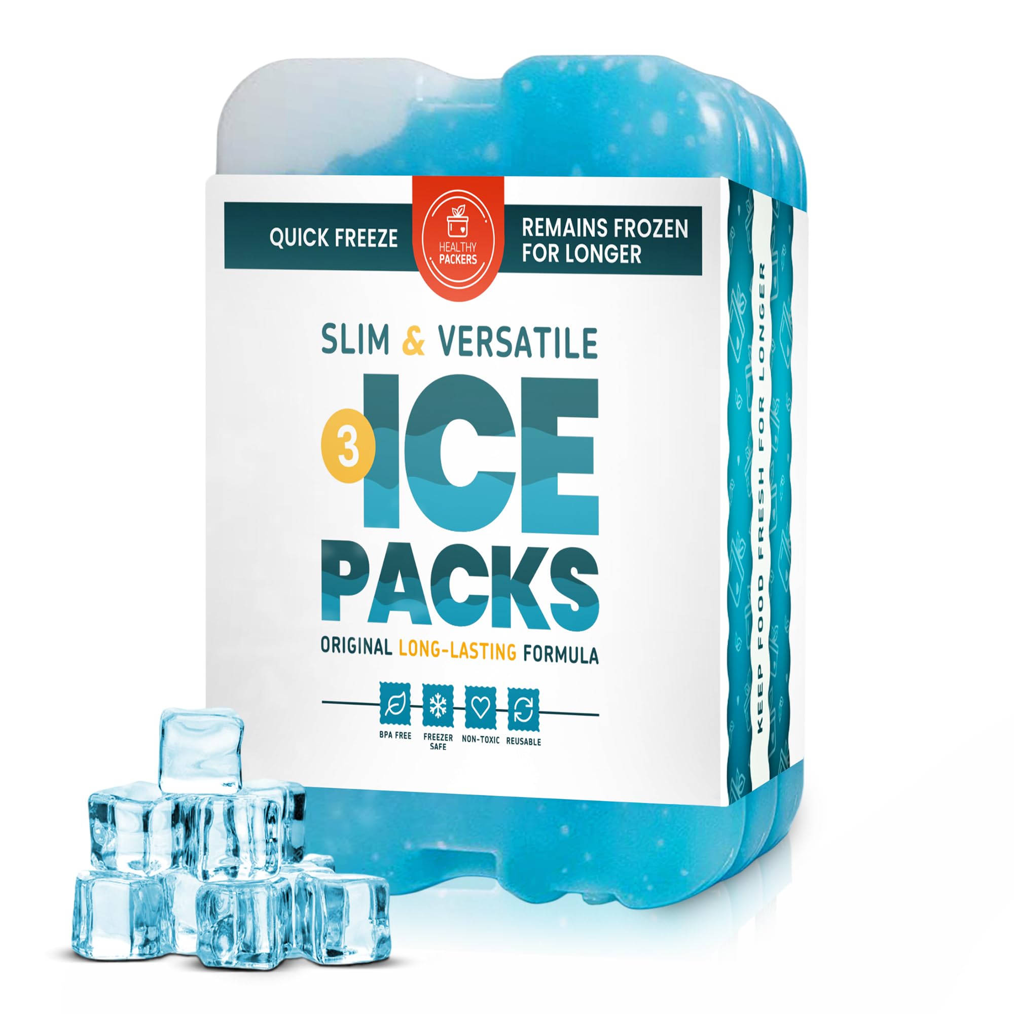 Healthy Packers Ice Packs for Lunch Bags - Original Cool Pack | Slim & Long-Lasting Reusable Ice Pack for Lunch Box, Lunch Bag and Cooler | Freezer Packs for Coolers (3 Pack) โ image 1