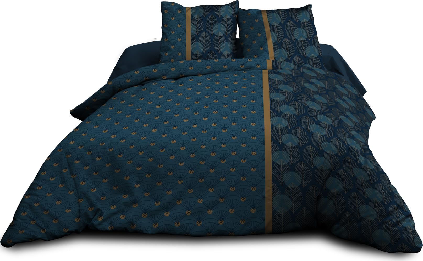 Le Linge de Jules Parure Drap Plat + Drap-Housse 160x200 + 2 T - Pur Coton 57 Fils - Seattle, Bleu