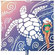 WEKAPO Beach Blanket Waterproof Sandproof Oversized Extra Large Sand Free Beach Mat with Stakes, Storage Bag - Essentials for Outdoor Beach, Picnic Deep Blue Sea Turtle, 8 X 7 FT 14 Person