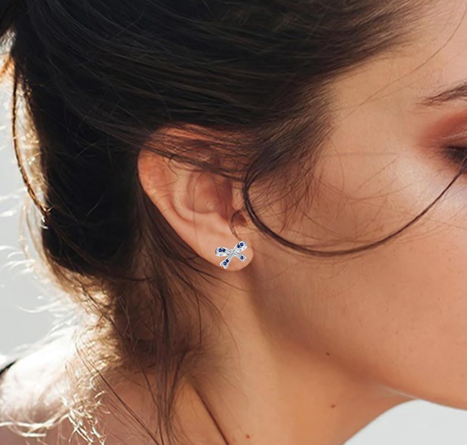 925 Sterling Silver Birthstone Bow Stud Earrings for Girls Women Bow Jewelry Birthday Gifts for Teens Kids Girls Bowknot Stud Earrings