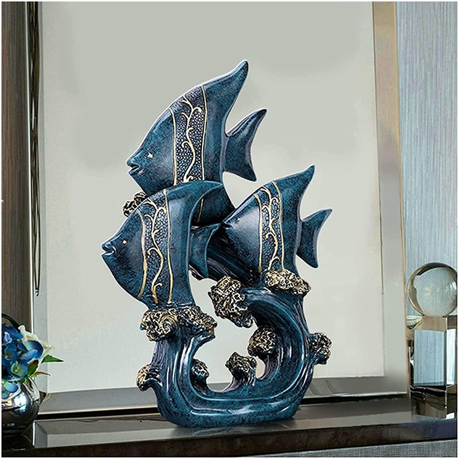 Figurka Ogrodowa,Ozdoba do dekoracji rodziny Ornament, rzeźba statua Niebieska żywica Ryba Rzeźba Dekoracja domu Ozdoba biurowa, Rzeźba do wnętrz Dekoracje do domu Ogród Sypialnia Dekoracja