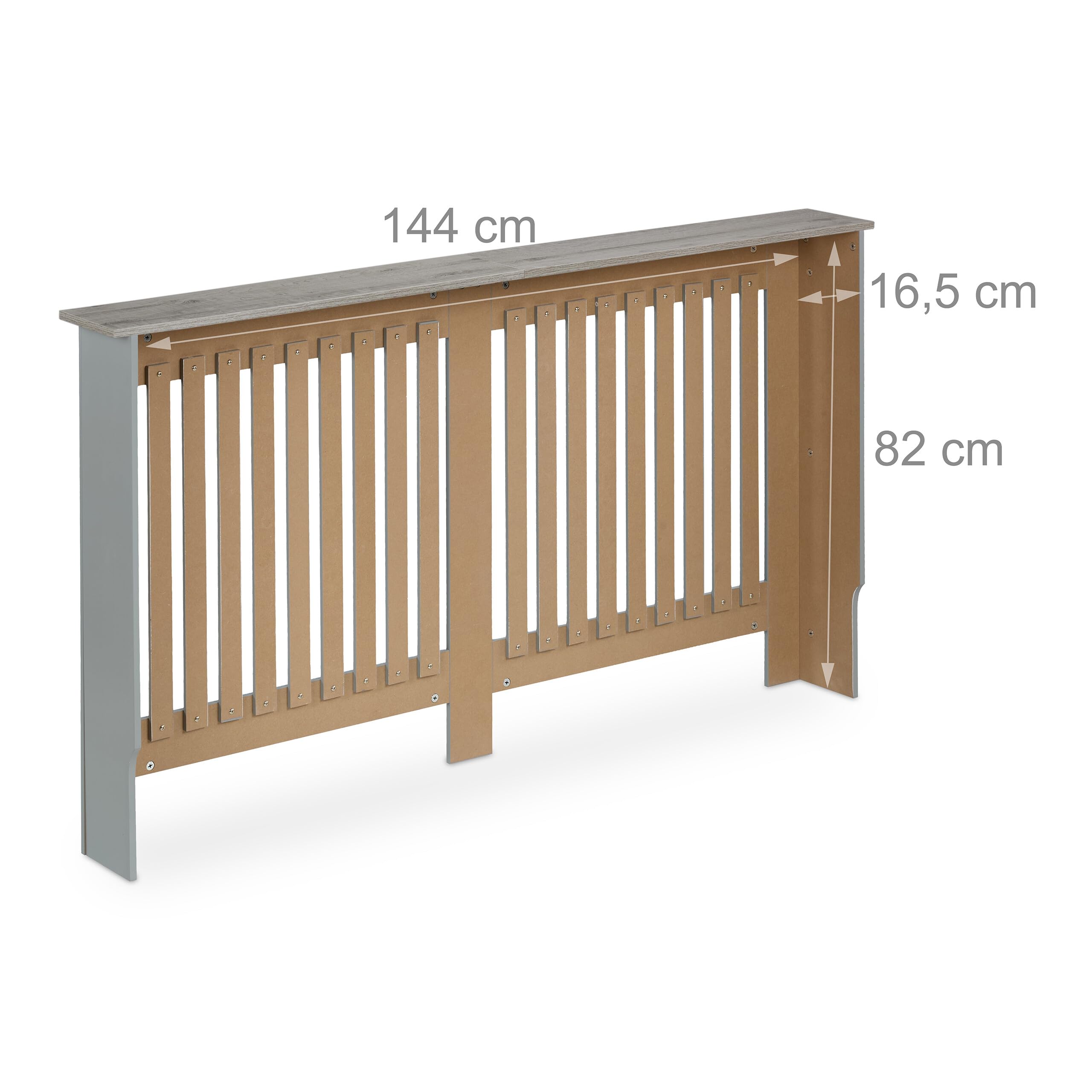 Relaxdays Cache-radiateur, Design Moderne, Tablette Pratique, en MDF, H x L x P : 83 x 152 x 19 cm, Gris