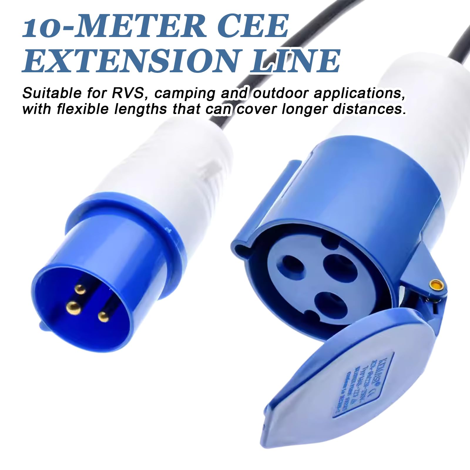 Rallonge CEE,10M 230V 16A CEE Rallonge Electrique,Rallonge Camping Car,Câble Rallonge Caravane CEE pour Camping Et Activités De Plein Air,IP44,Chantiers,Industrie, Espaces xEtérieurs,Bleu