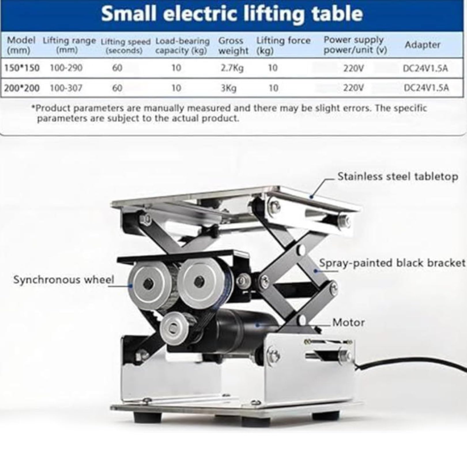 Plataforma Elevadora de Tijera Eléctrica Soporte de Mesa de Laboratorio de Acero Inoxidable con Control Remoto, Capacidad de Carga de 10 Kg, Altura Ajustable 20x20cm