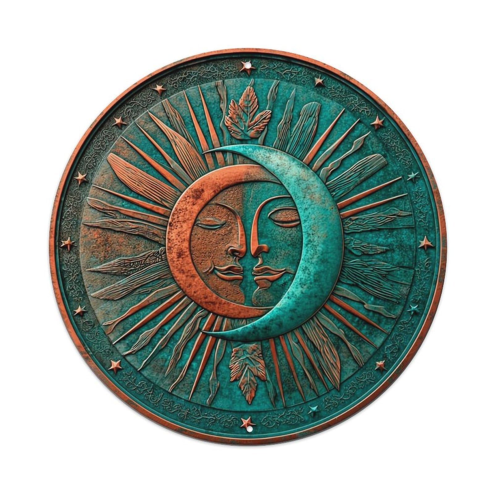 Sun And Moon Face Design_1 Vintage Metal Tin Sign Retro Wall Decor for Home Bar Garage Cafe, Indoor & Outdoor Decorative，circle Metal Poster, 8x8 Inch