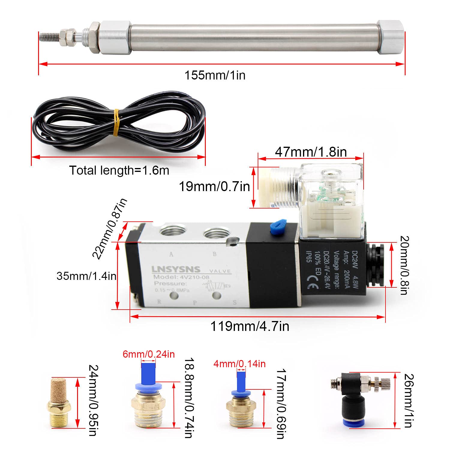 SRJQXH Electrical Pneumatic Solenoid Valve 4V 21008 DC 24V 5 Way 2