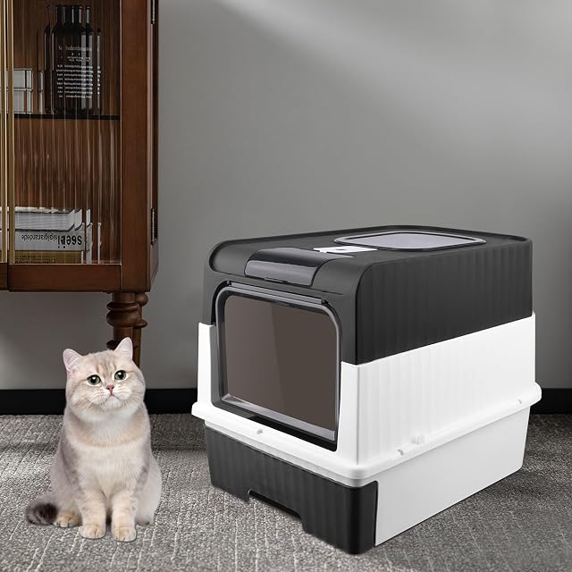 Foto 5 de 8 de Baño para Gatos, Bandeja de Arena Cerrada, Arenero para Gatos con Pala Inodoro para Mascotas con 2 Puertas