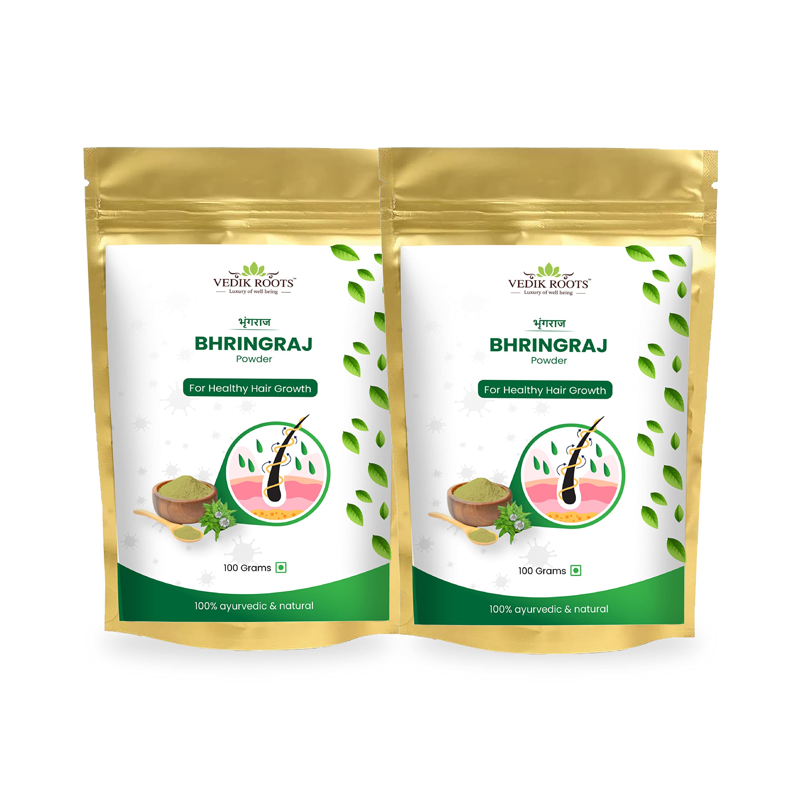 VEDIKROOTSBhringraj Powder - The Ayurvedic Solution For Stronger Hair And Healthier Scalp, Natural And Pure 100Gm (Pack of 2)