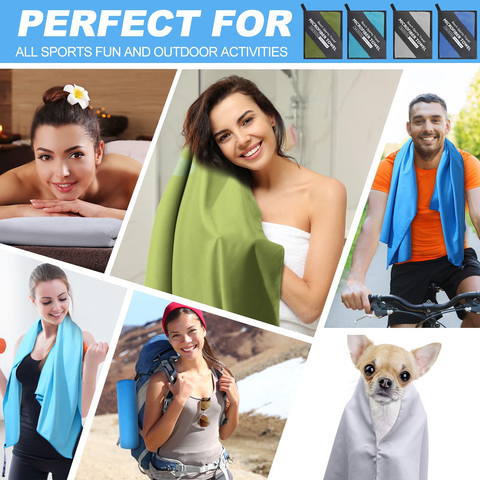 4 toallas de microfibra de 48 x 24 pulgadas, toalla de secado rápido, toalla deportiva de camping, toalla de gimnasio de microfibra suave, absorbente, toalla de viaje de secado rápido para playa,