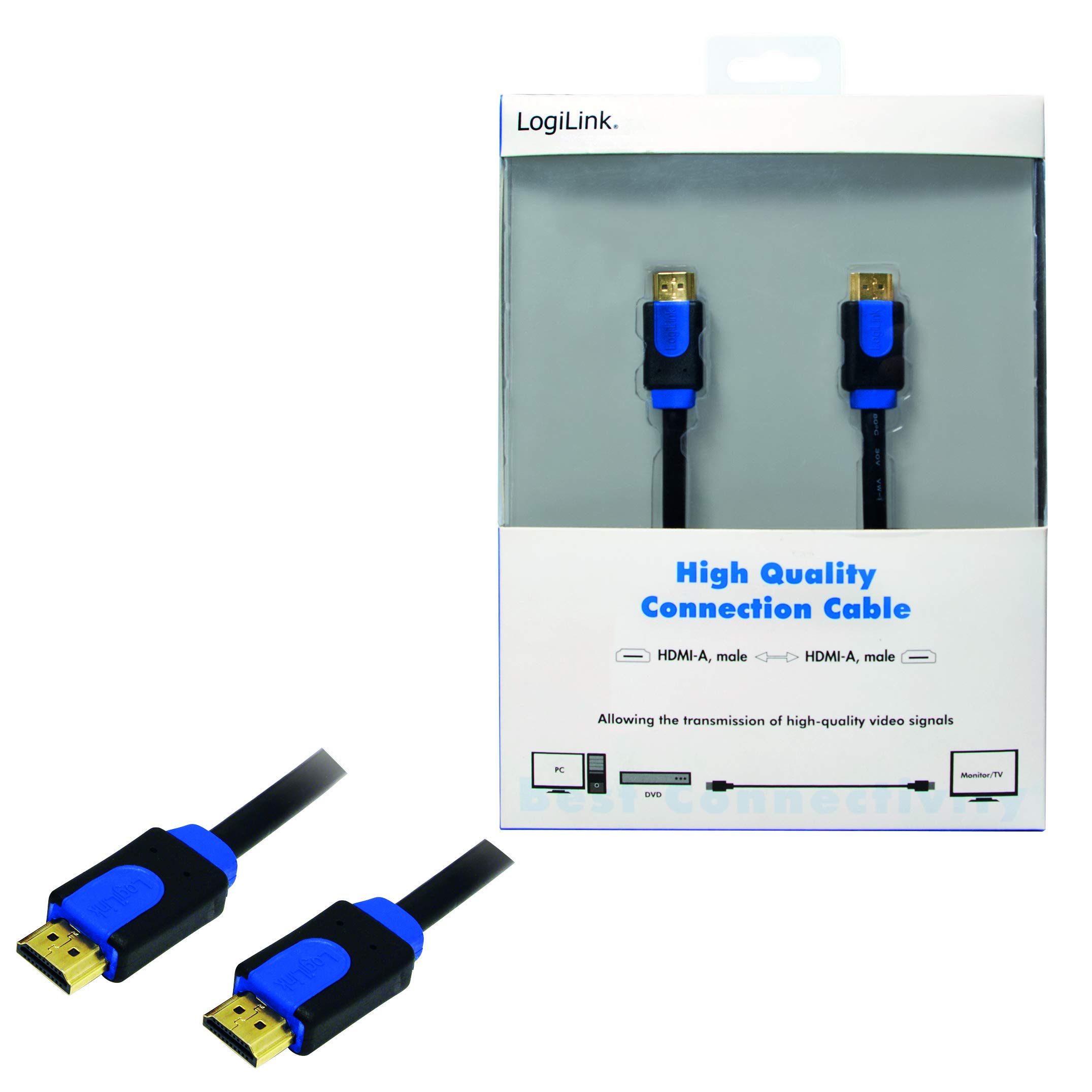LogiLink CHB1115 - HDMI High Speed mit Ethernet (v1.4) Kabel, 2x 19-pin Stecker (Gold), schwarzes Kabel, 15m, Retail Colour Box