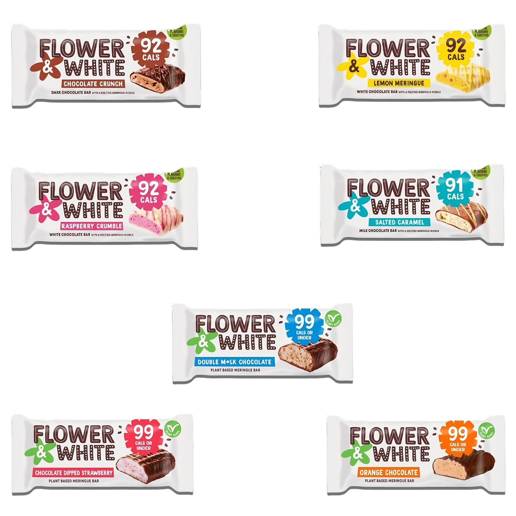 12x20g (Each of 3) Flower White Bars Pick N Mix - Choose From 7 Flavours - Choco Crunch, Lemon, Raspberry Crumble, Salted Caramel, Choco Strawberry, Milk Choc, Choco Orange