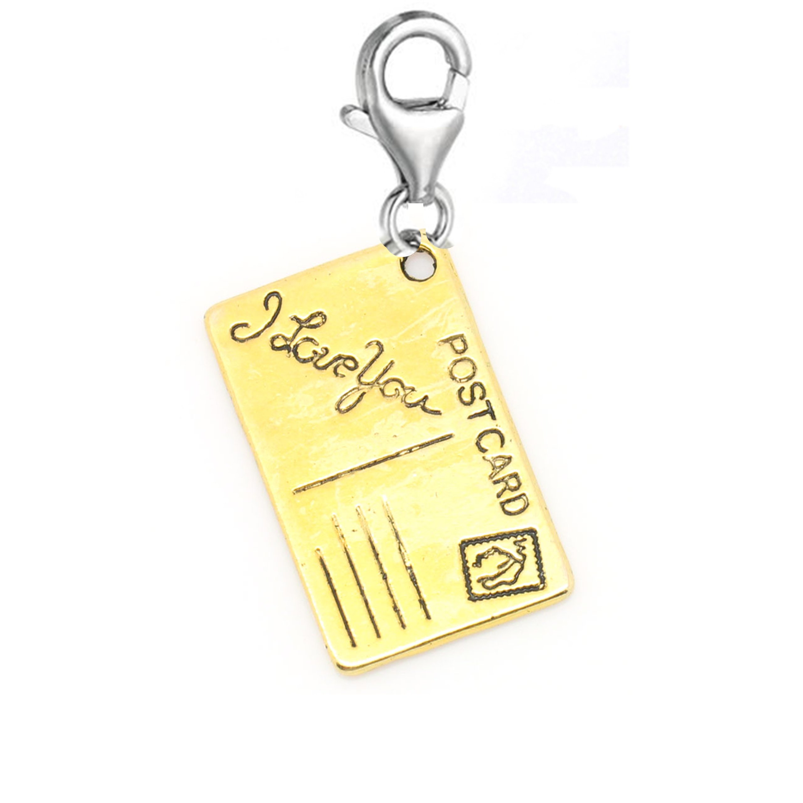 Women's Clip On I Love You Postcard Charm Gold Tone Pendant for European Jewellery W/Lobster Clasp-image-32