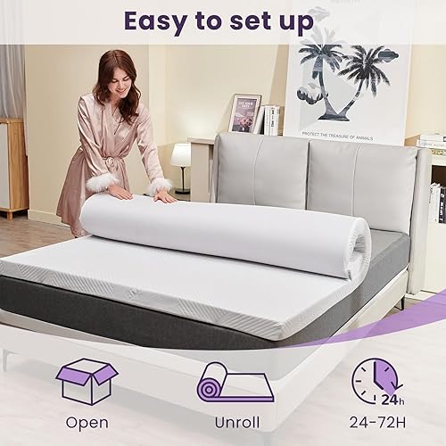 Miniatura 6 de BDEUS Cubrecolchón de espuma viscoelástica de gel de 2 pulgadas, almohadilla ventilada de alta densidad para aliviar la presión, cubrecolchón de