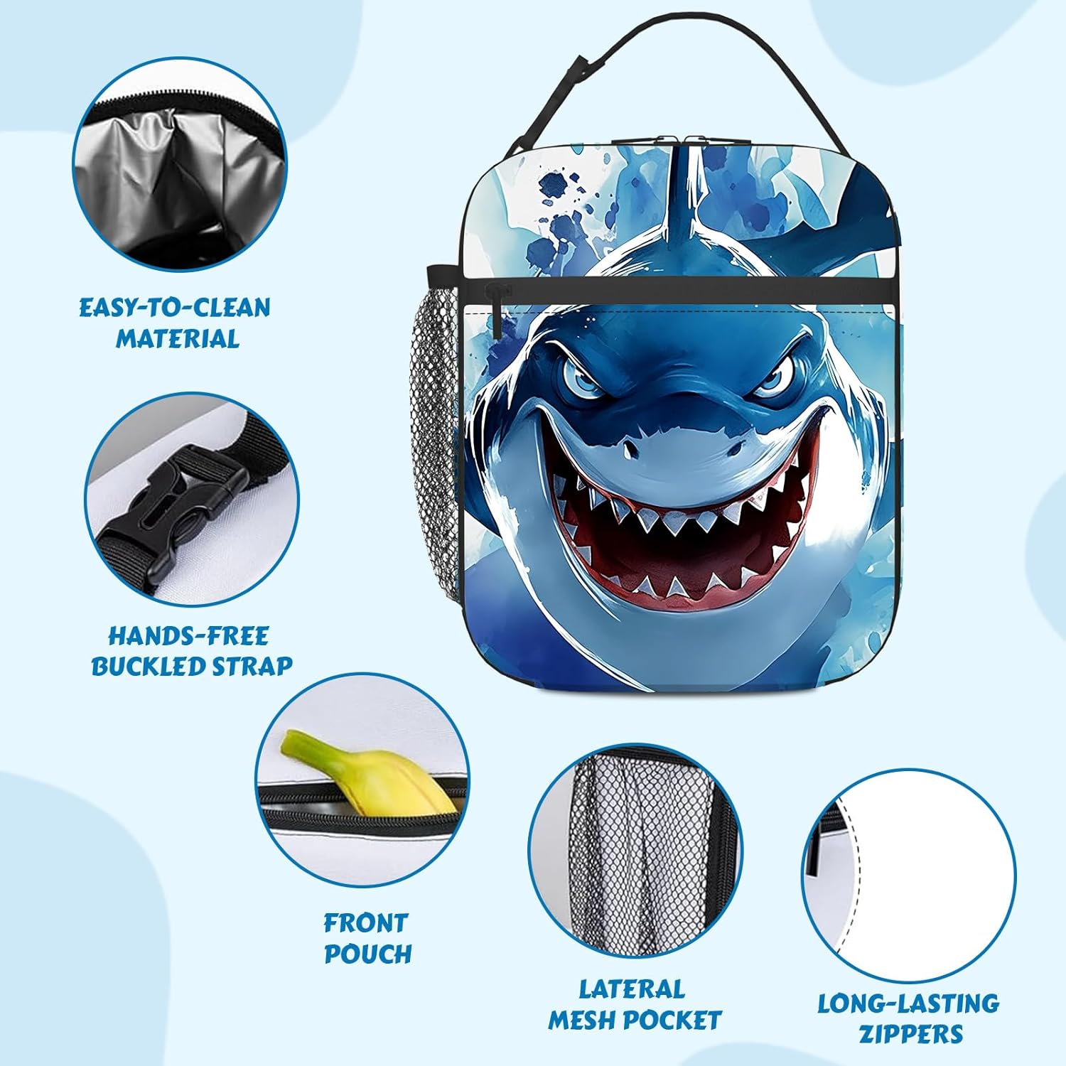 Kids Lunch Box, Shark Insulated Lunch Box for Toddler Boys Girls with Water Bottle Holder, Reusable Shark Lunch Bag for School Work Office Travel Picnic Hiking Beach, Fit Most Bento Boxes - Image 4
