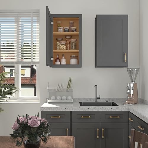 Miniatura 2 de LOVMOR Armario de pared y armario de cocina, botiquín, gabinete de baño montado en la pared con puertas y estantes, 12 pulgadas de profundidad x 21