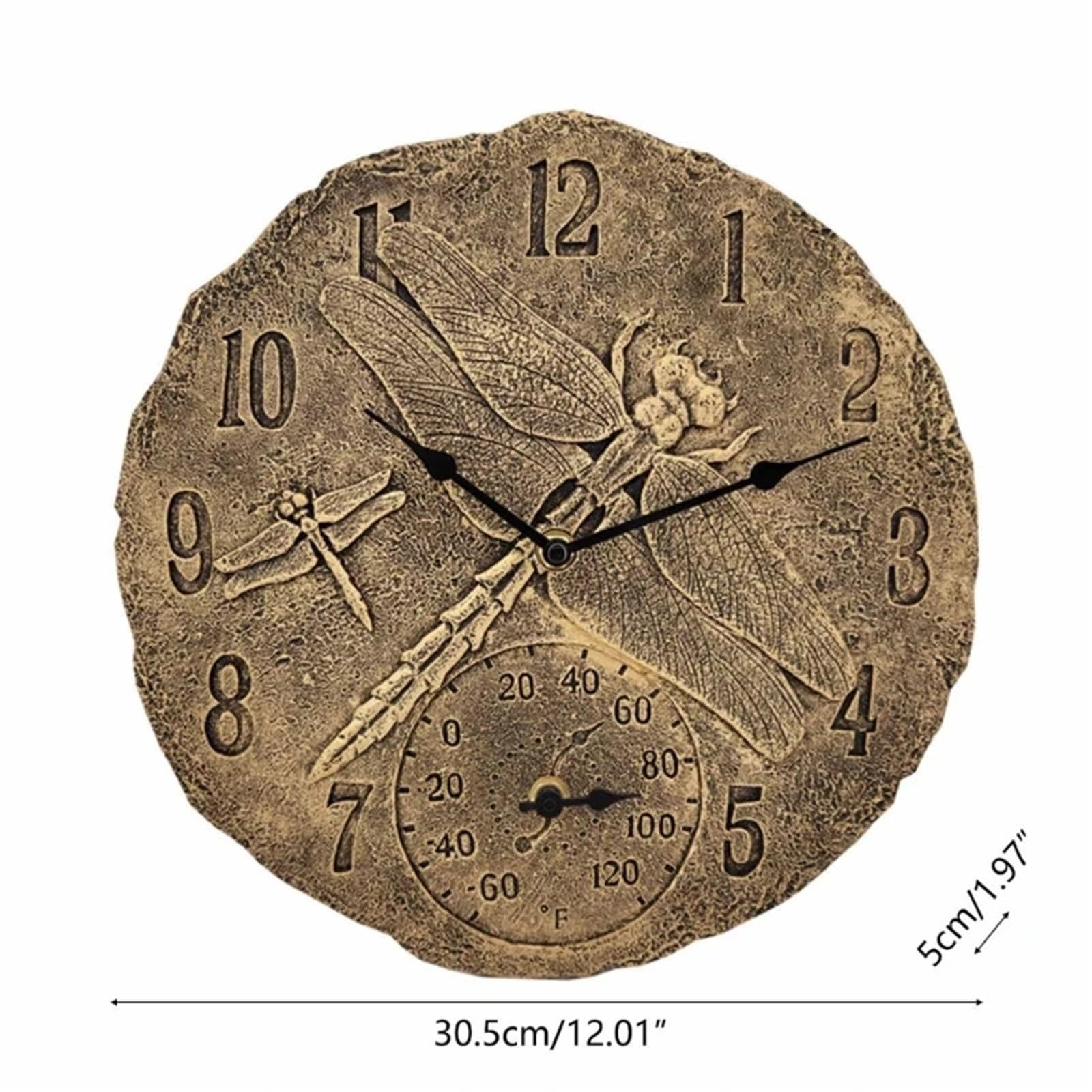 Horloge Murale en résine thermomètre Horloge extérieure pour Extérieur, Jardin, Balcon