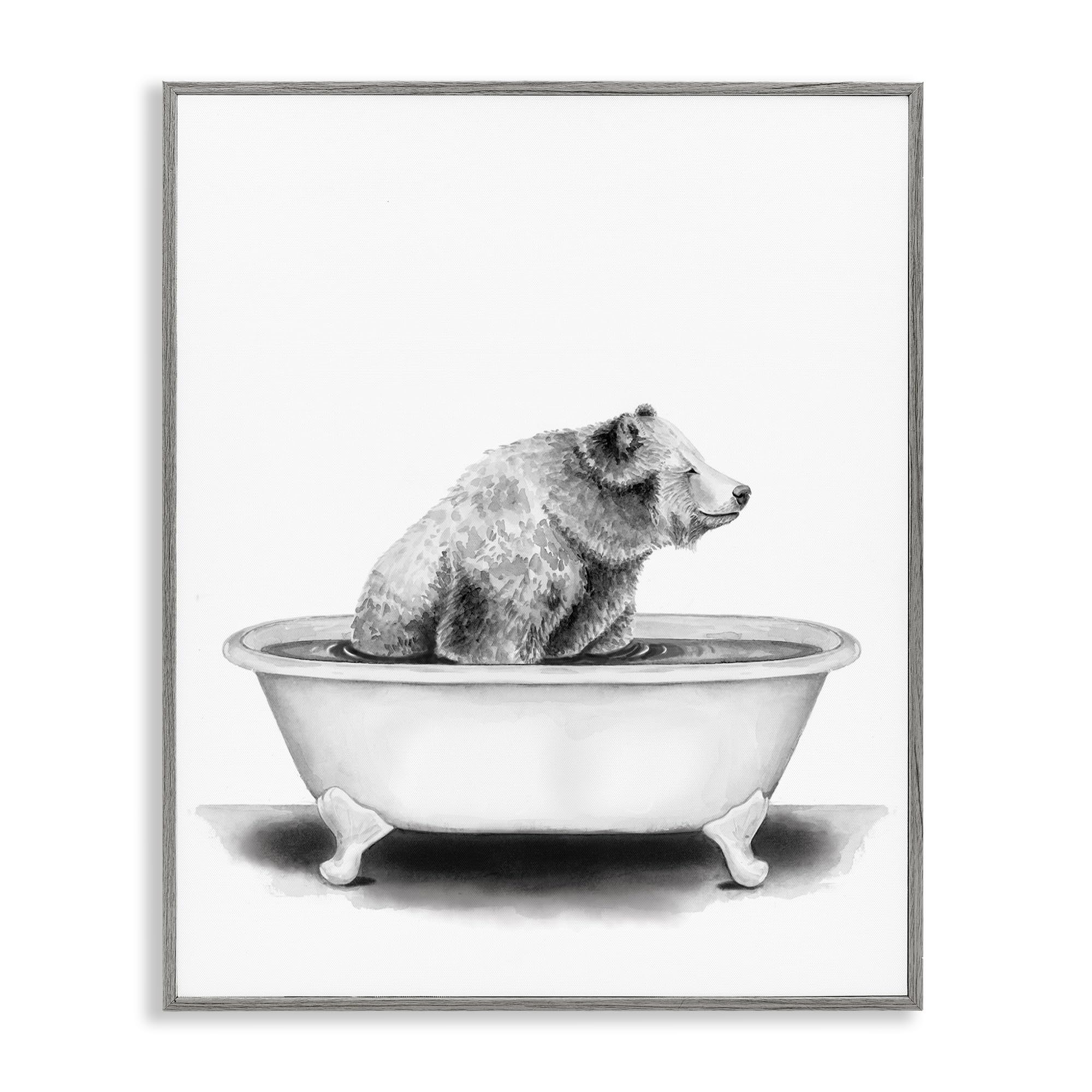 Bear in Tub Rustic Bathroom, 11 x 14 Inch Framed Giclée Print