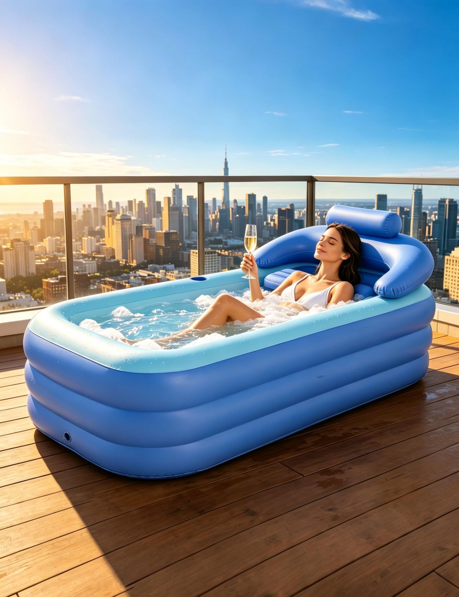 Aufblasbare Badewanne für Erwachsene - Badewanne aufblasbar. Elektropumpe - Stabile 3-Kammer Faltwanne für Garten, Balkon, Camping & Indoor