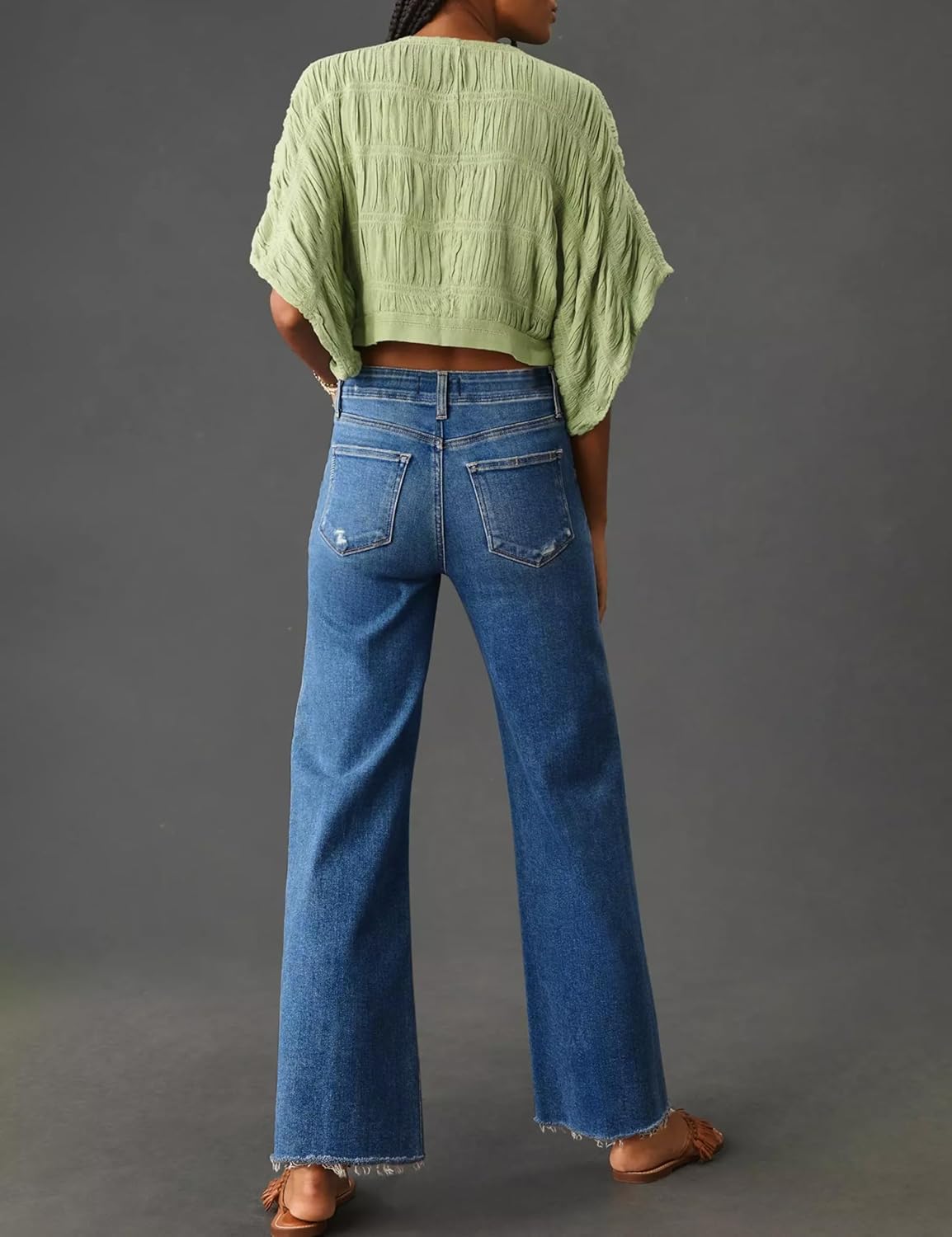 PHISOCKAT Wide Leg Baggy Jeans, High Waisted Stretchy Baggy Jeans Trendy Denim Pants with Pockets Dark Blue - Image 3