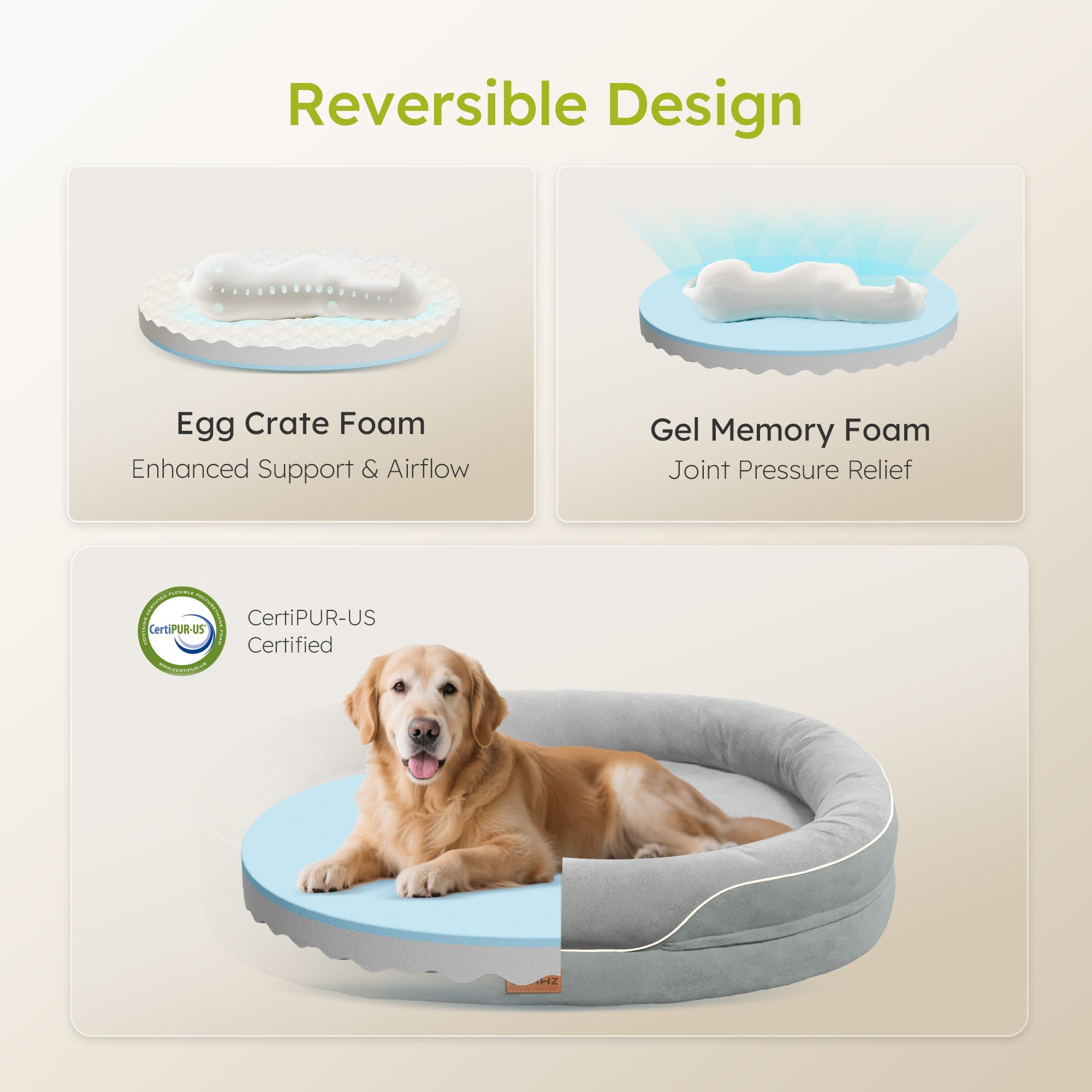 XL Orthopedic Dog Bed, Extra Large Dog Bed, Dog Sofa for Large Sized Dogs with Full-Surround Bolsters, Dual-Sided Dog Cooling Bed with Memory Foam, Washable Sofa with Nonslip Bottom, Light Grey - image 3
