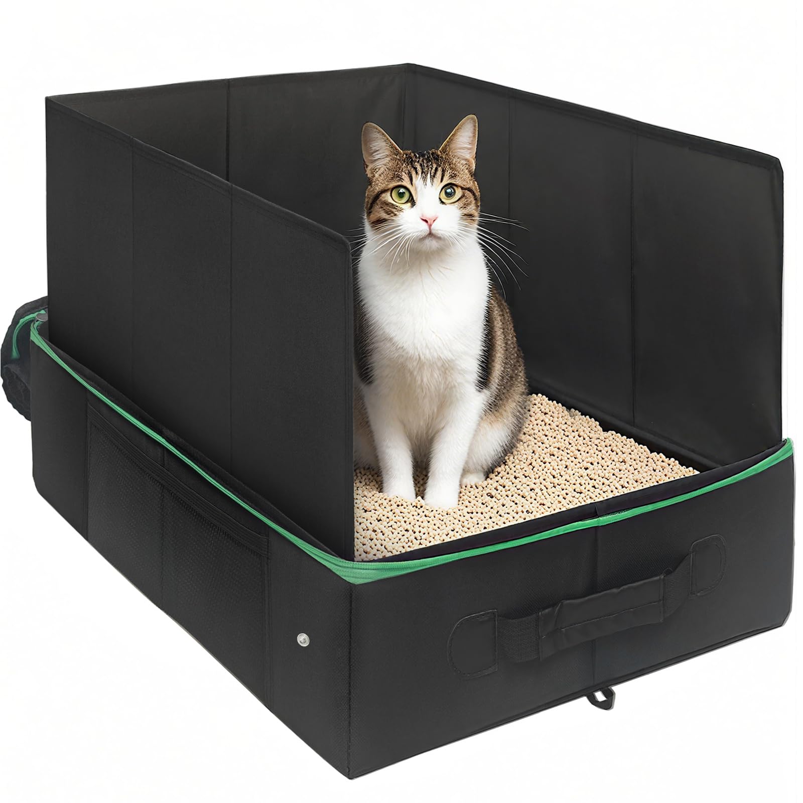 Caja de arena de viaje para gatos con tapa que elimina olores en hoteles y coches