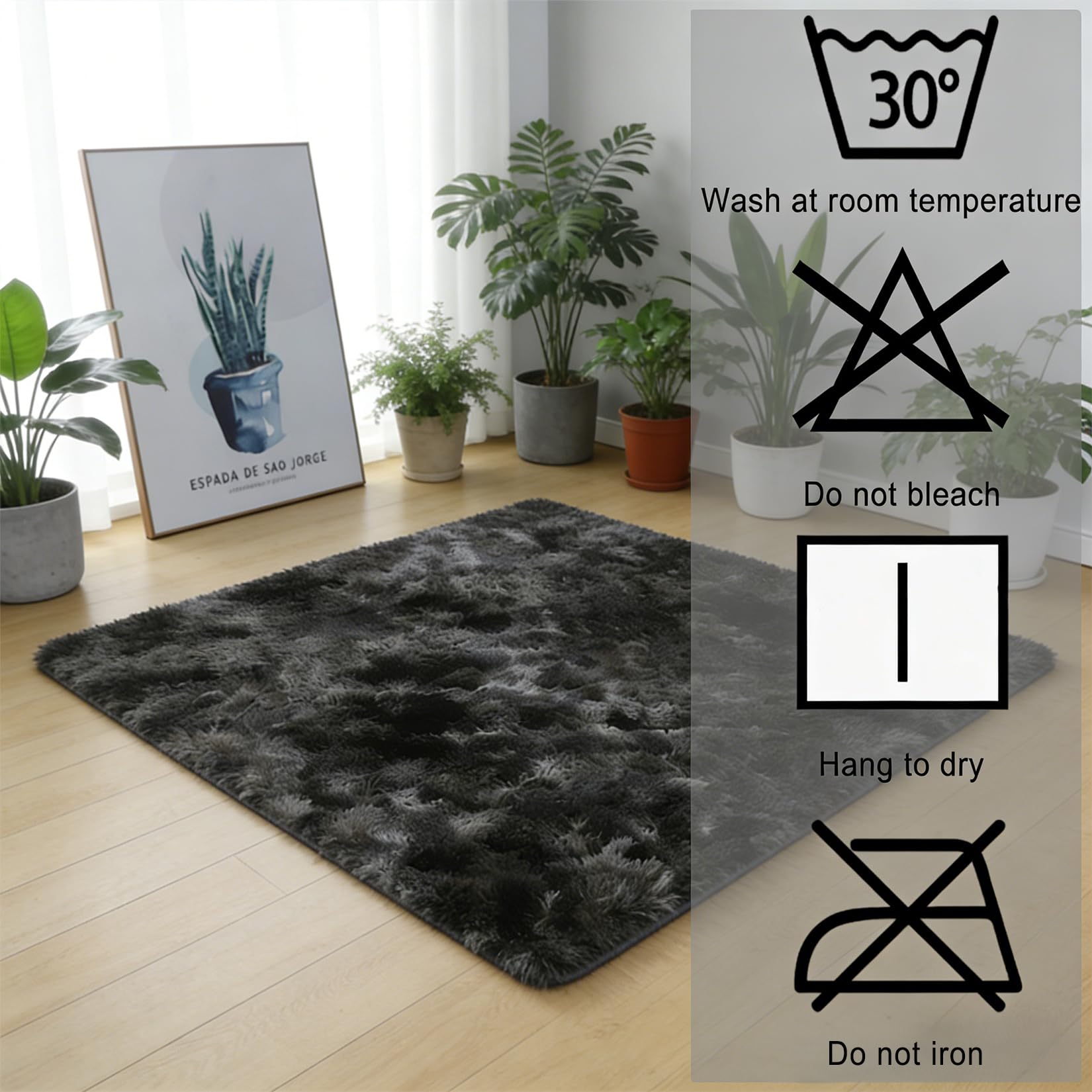 Dywan Do Salonu 160 x 120 cm Izolacja Akustyczna I Tłumienie Hałasu, Oszczędność Energii, Właściwości Antypoślizgowe Antypoślizgowy Puszysty Dywan Do Salonów, czarny szary
