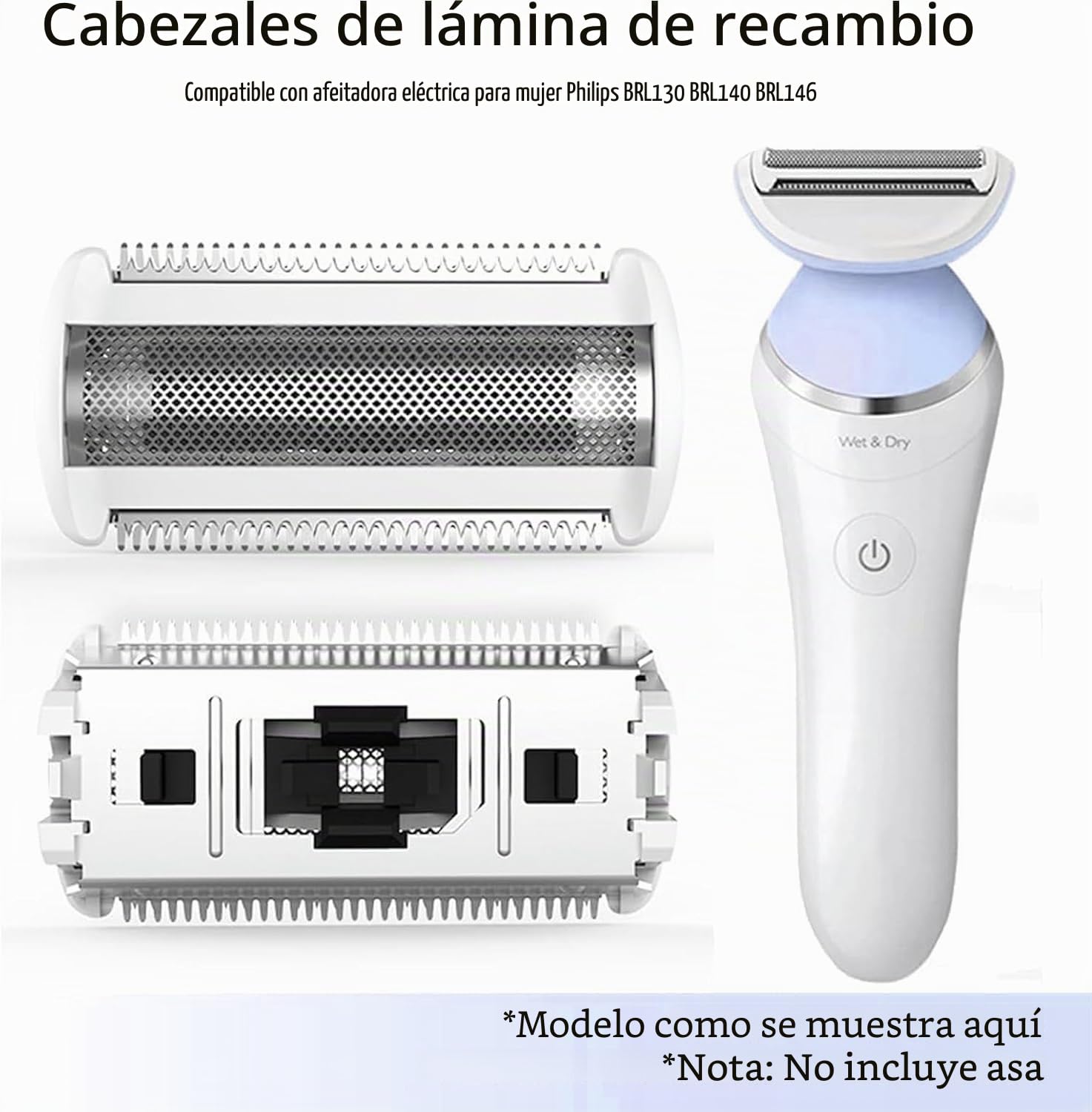 Cabezal de repuesto para afeitadora eléctrica de mujer con hoja de lámina, cabezal de una hoja de repuesto, recortador de acero inoxidable para afeitadora eléctrica de mujer para uso húmedo y seco