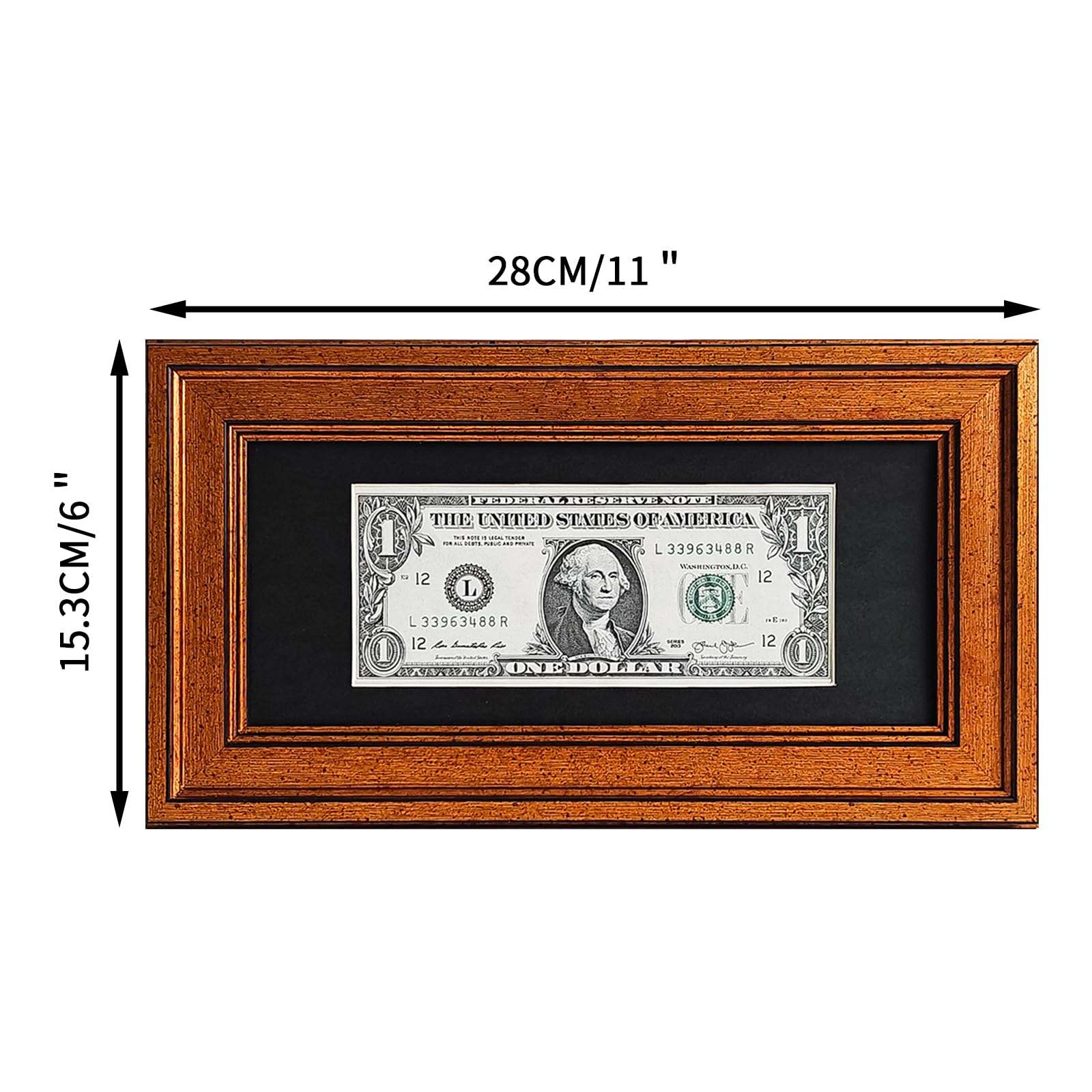 Caja de sombra de billetes de dólar, marco de billetes de dólar o licencia de negocios de 11 x 6 pulgadas, funda retro negra y dorada, marco de certificado de billetes de billete, vidrio protector UV